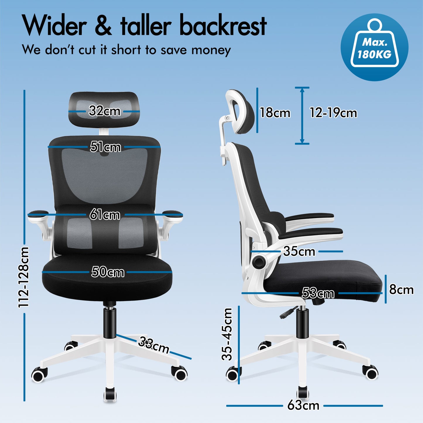 ELFORDSON Mesh Office Chair Executive Computer Fabric Tilt Black and White
