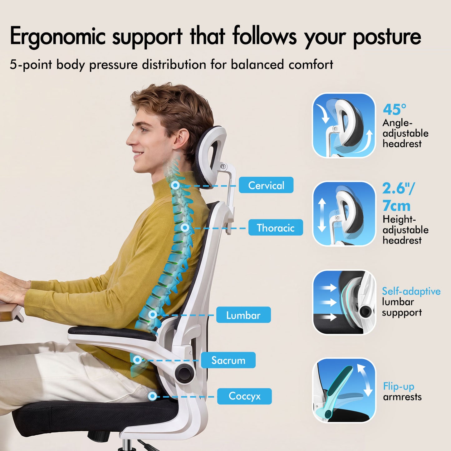 ELFORDSON Mesh Office Chair Executive Computer Fabric Tilt Black and White