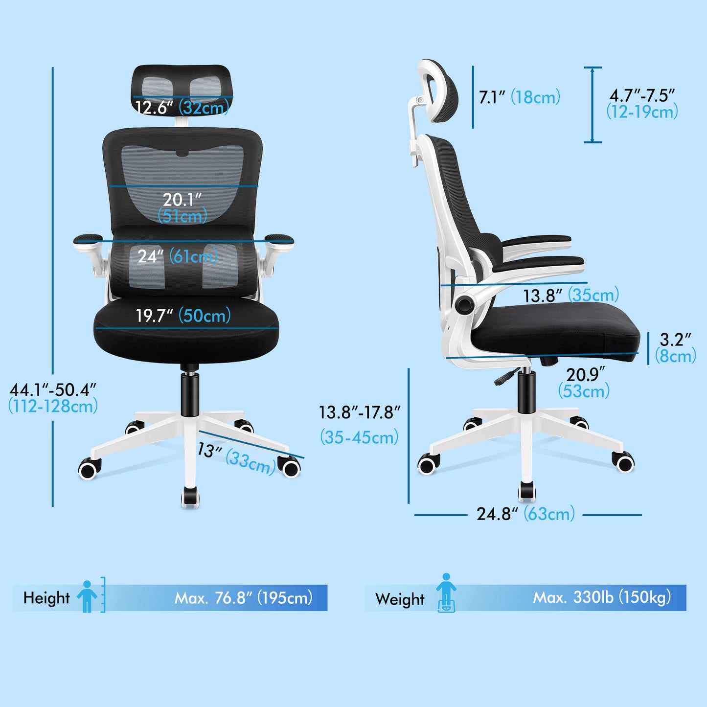 ELFORDSON Mesh Office Chair Executive Computer Fabric Tilt Black and White
