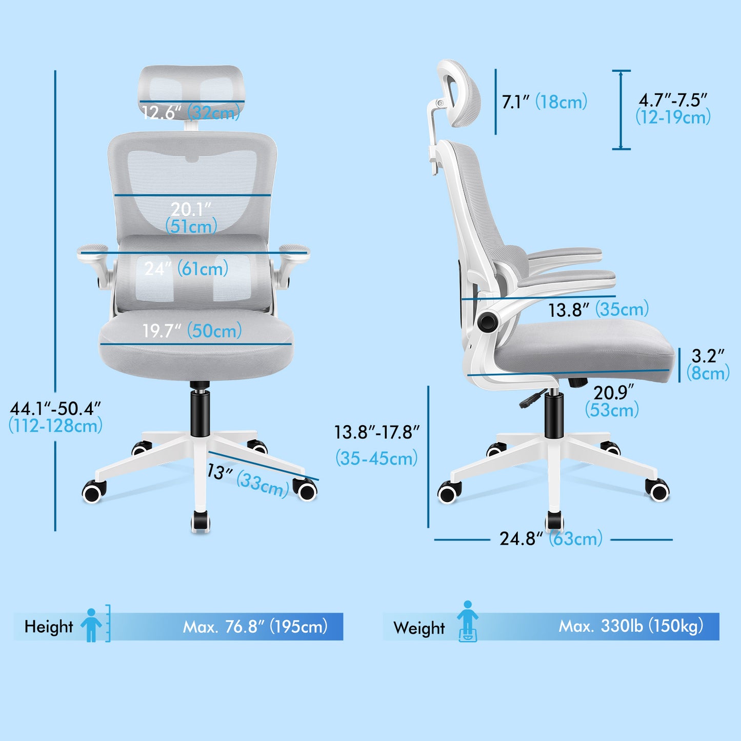 ELFORDSON Mesh Office Chair Executive Computer Fabric Tilt Grey and White