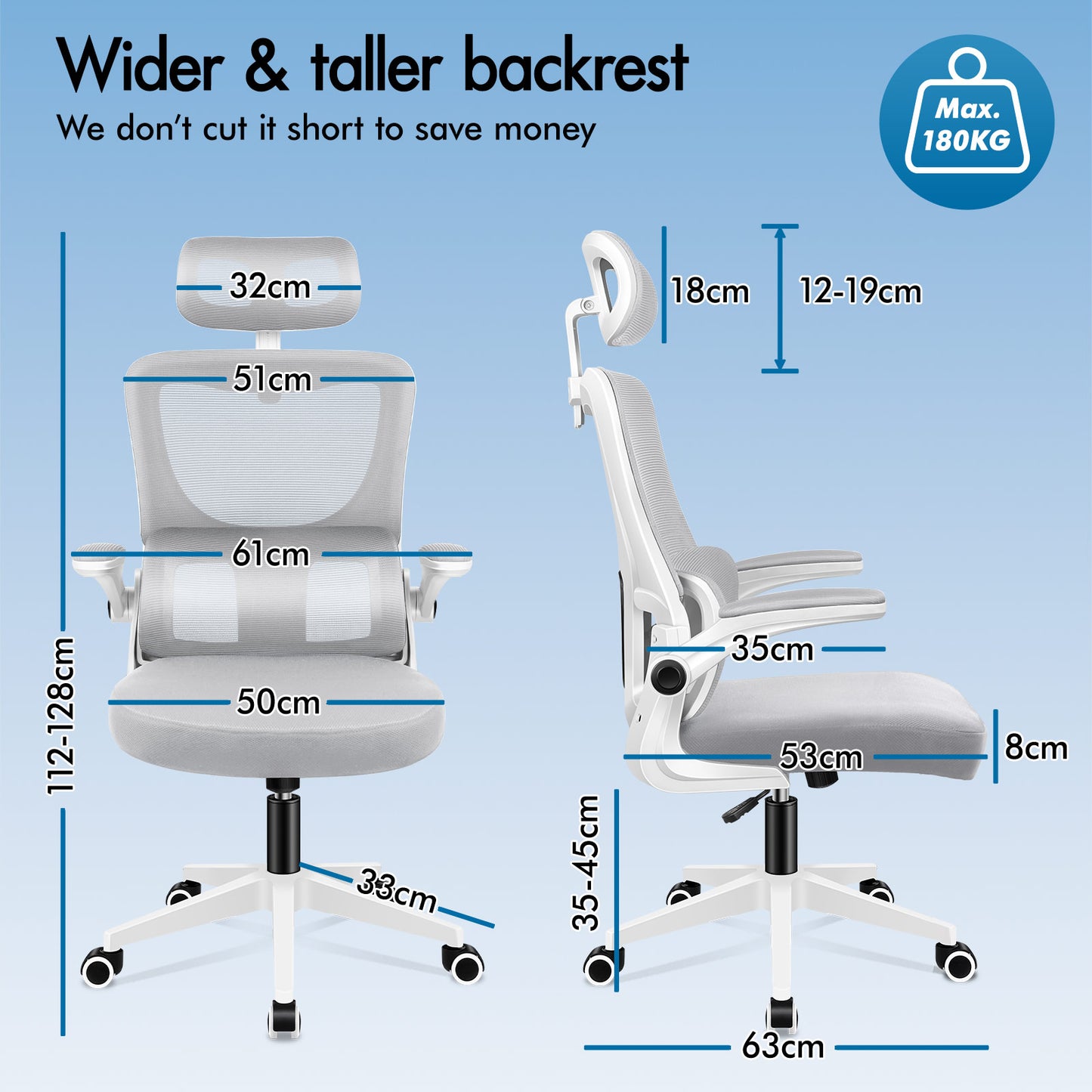 ELFORDSON Mesh Office Chair Executive Computer Fabric Tilt Grey and White