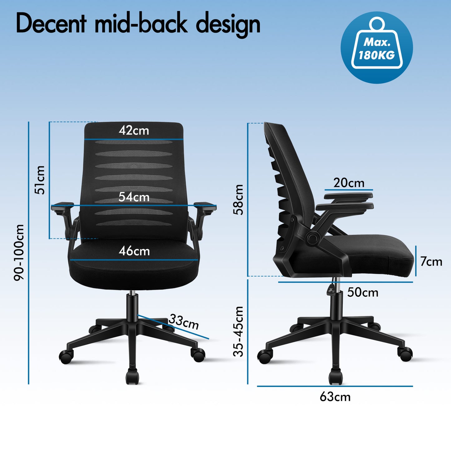 ELFORDSON Mesh Office Chair Executive Computer Seat Work All Black