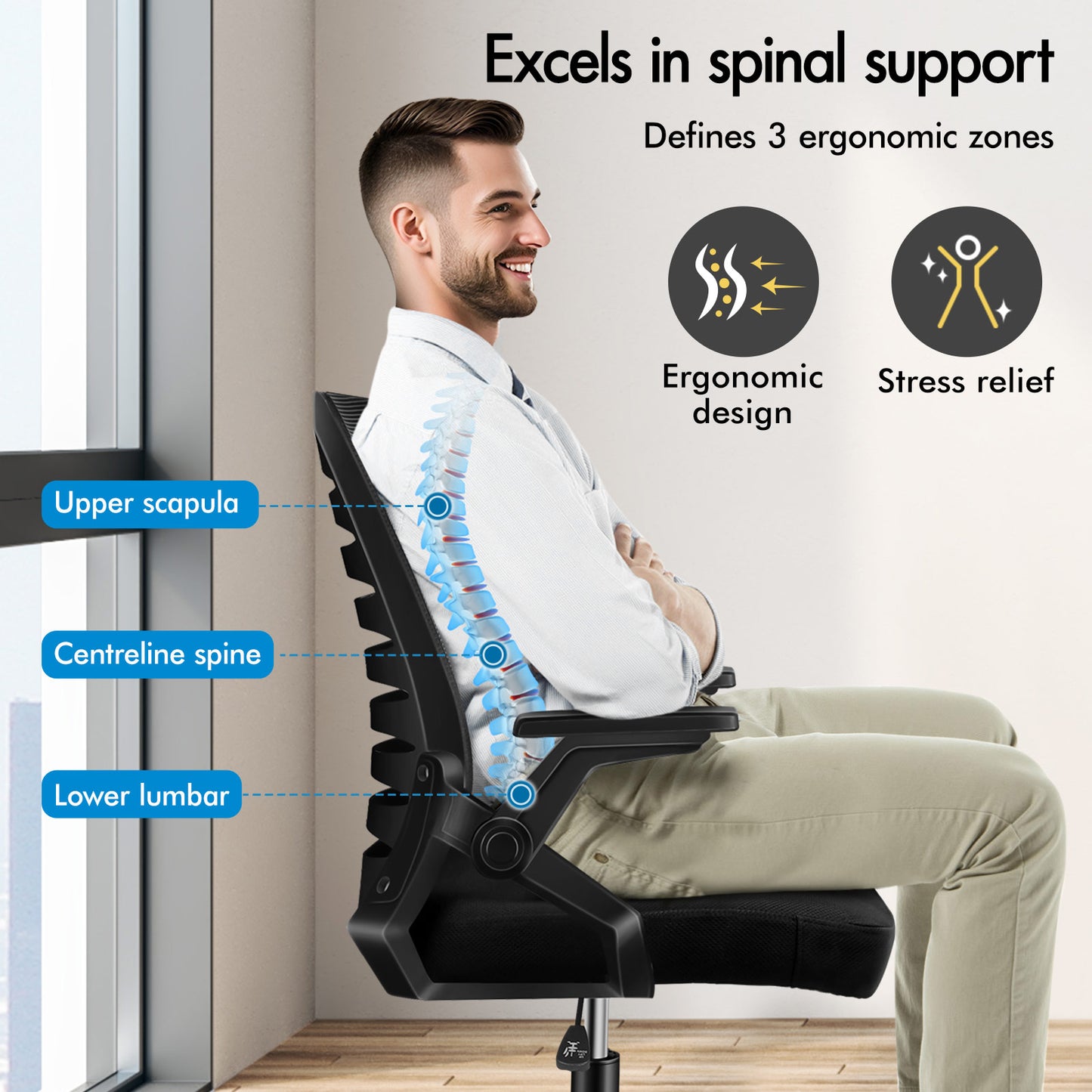 ELFORDSON Mesh Office Chair Executive Computer Seat Work All Black