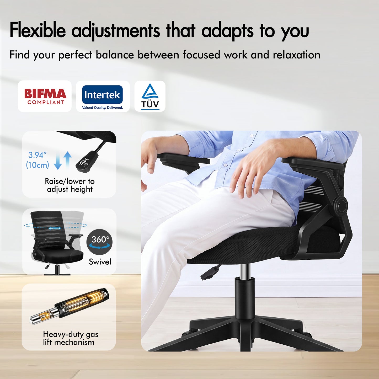 ELFORDSON Mesh Office Chair Executive Computer Seat Work All Black