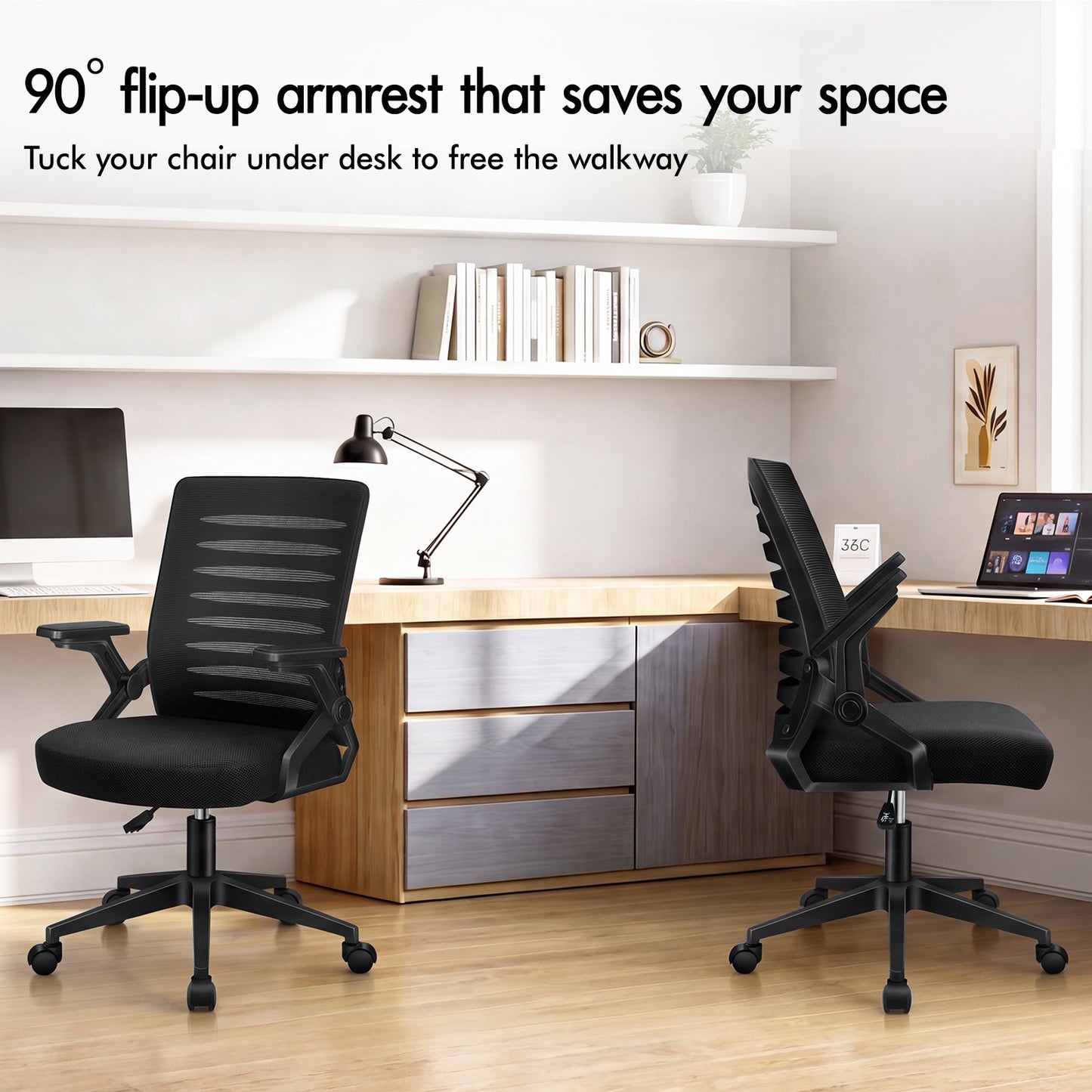 ELFORDSON Mesh Office Chair Executive Computer Seat Work All Black