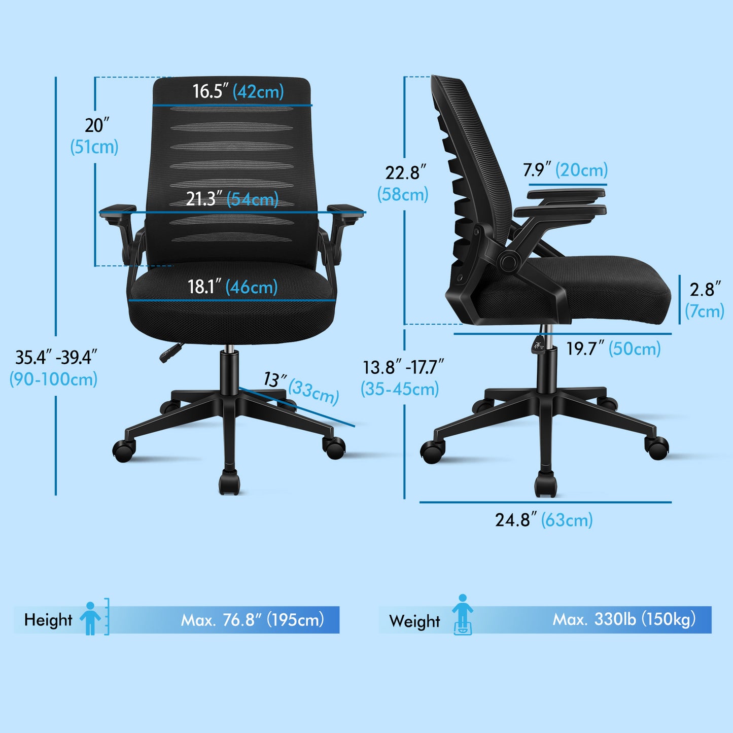 ELFORDSON Mesh Office Chair Executive Computer Seat Work All Black