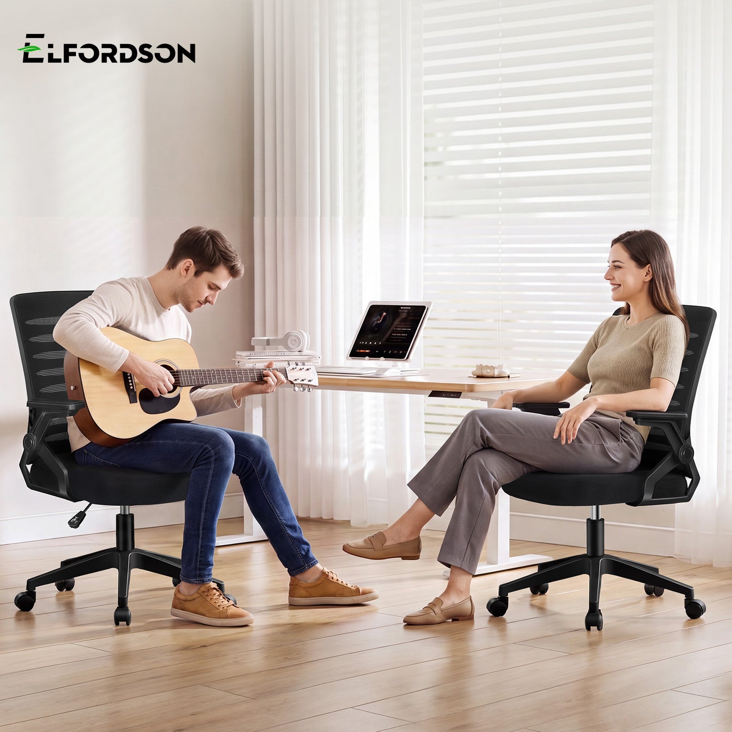 ELFORDSON Mesh Office Chair Executive Computer Seat Work All Black