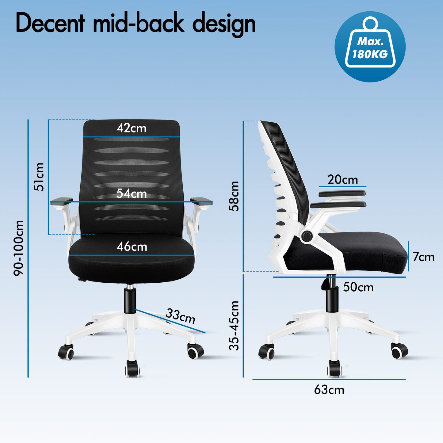ELFORDSON Mesh Office Chair Executive Computer Seat Work Black and White