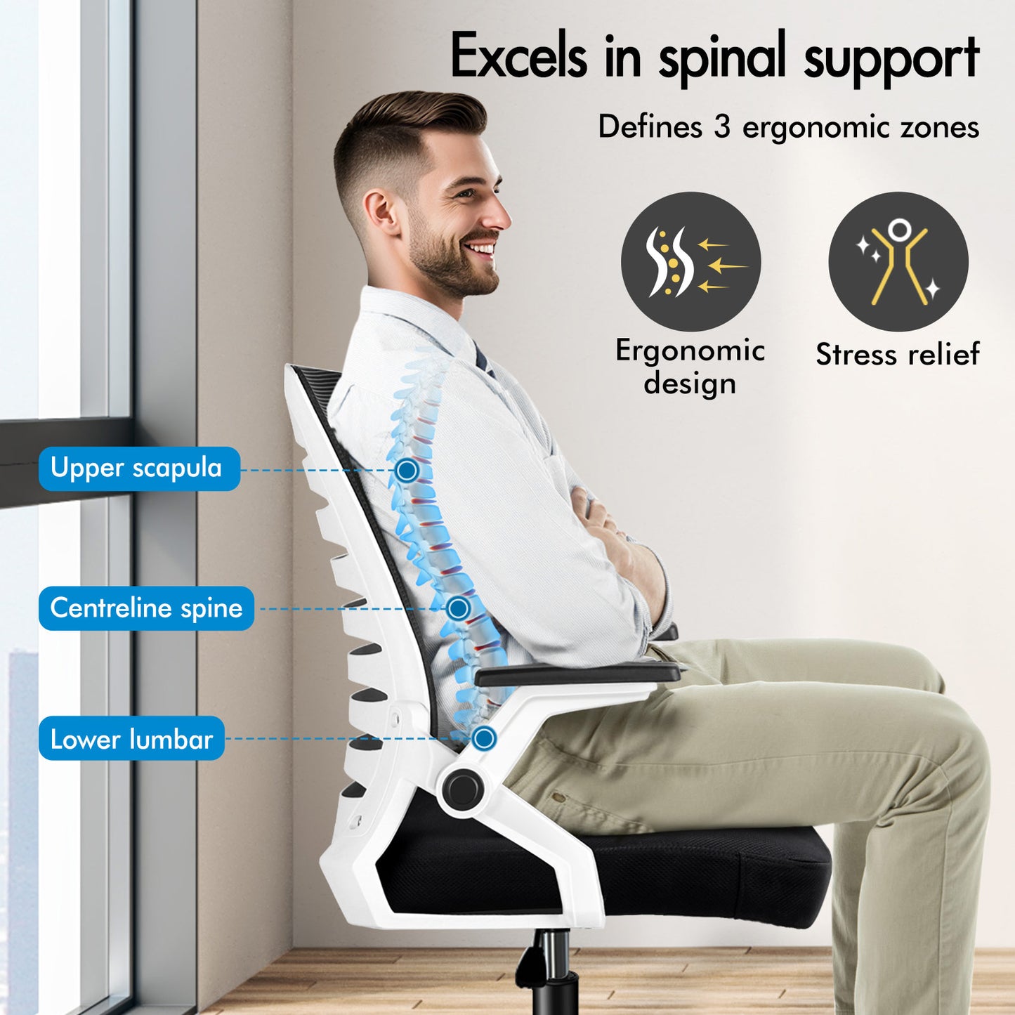 ELFORDSON Mesh Office Chair Executive Computer Seat Work Black and White
