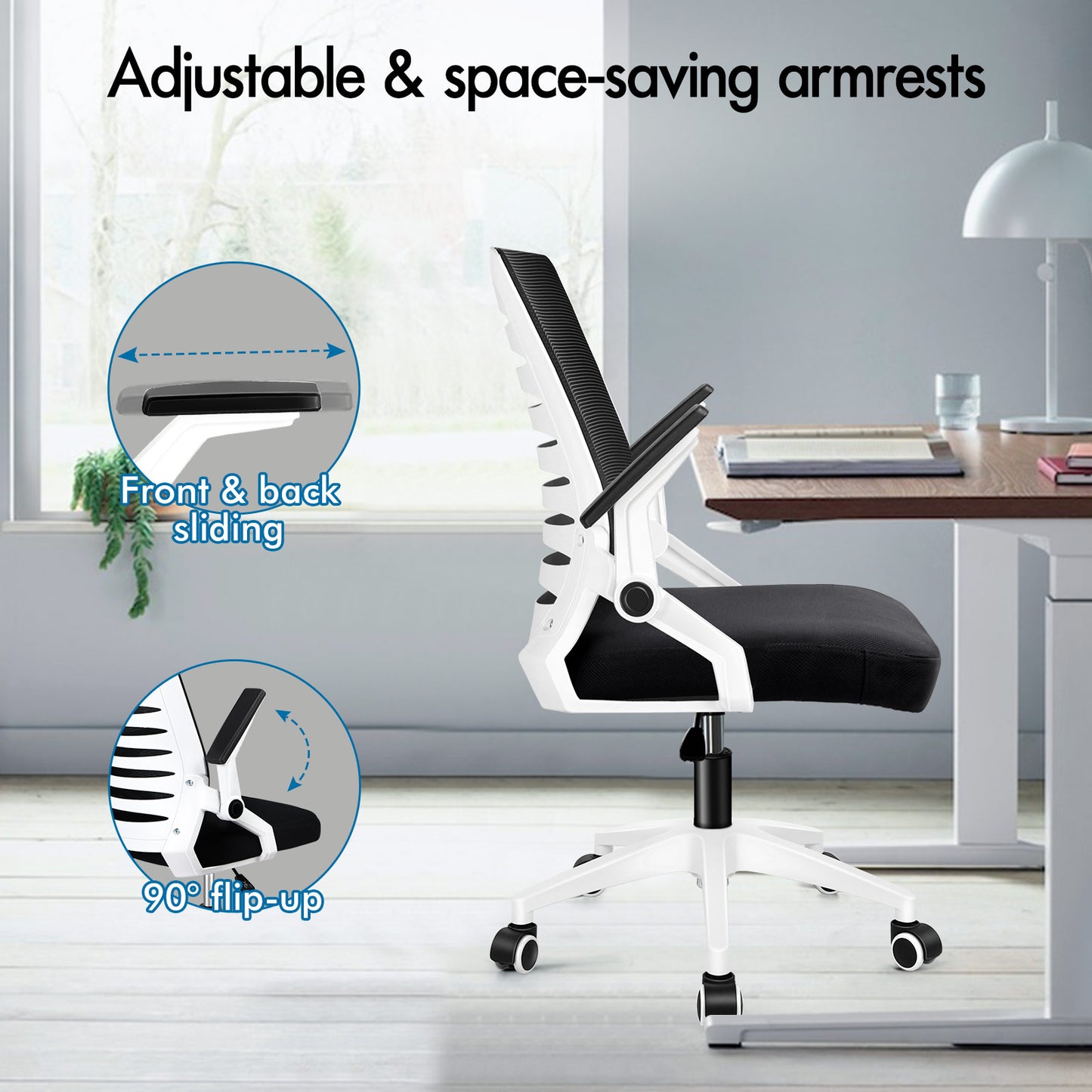ELFORDSON Mesh Office Chair Executive Computer Seat Work Black and White