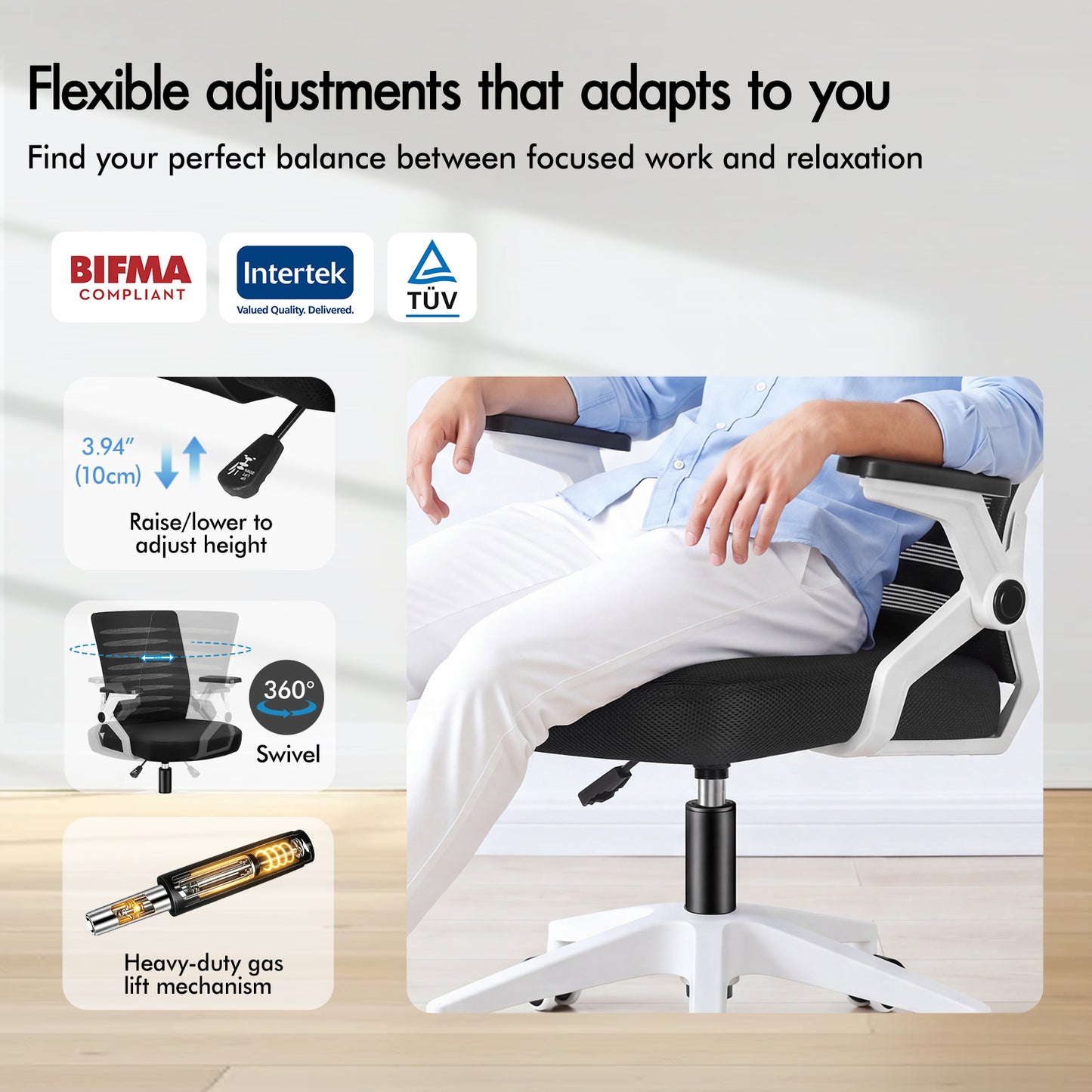 ELFORDSON Mesh Office Chair Executive Computer Seat Work Black and White