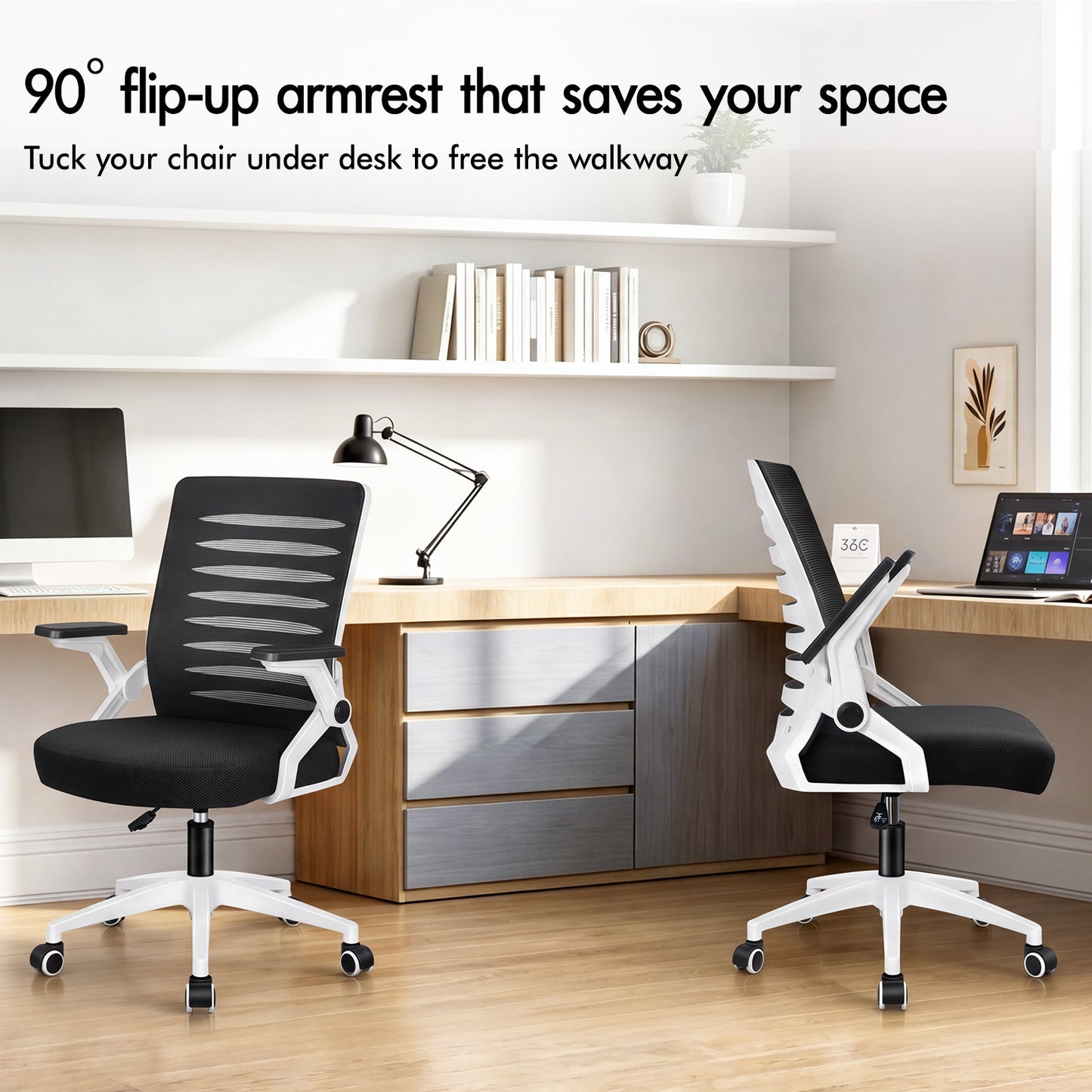 ELFORDSON Mesh Office Chair Executive Computer Seat Work Black and White