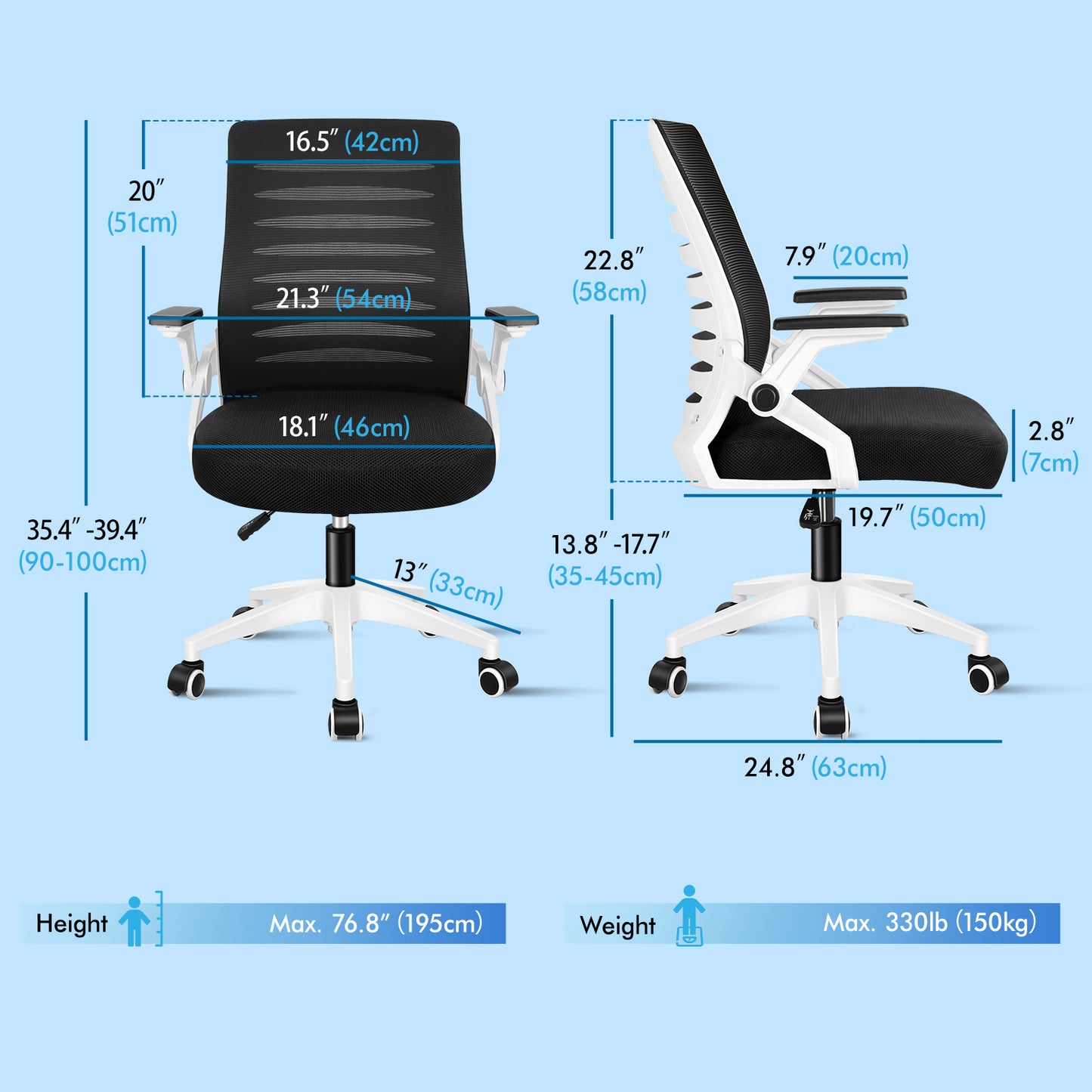 ELFORDSON Mesh Office Chair Executive Computer Seat Work Black and White