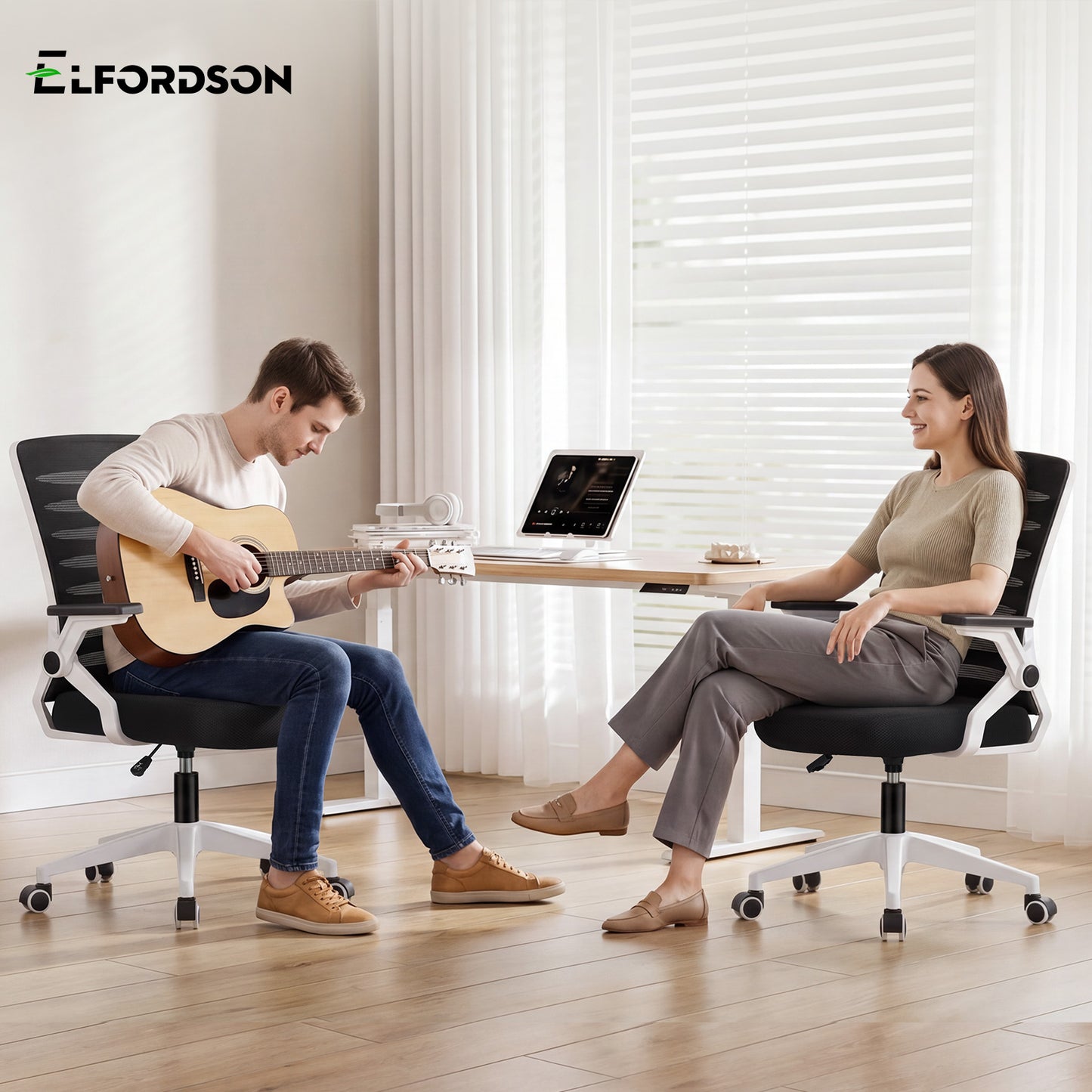 ELFORDSON Mesh Office Chair Executive Computer Seat Work Black and White