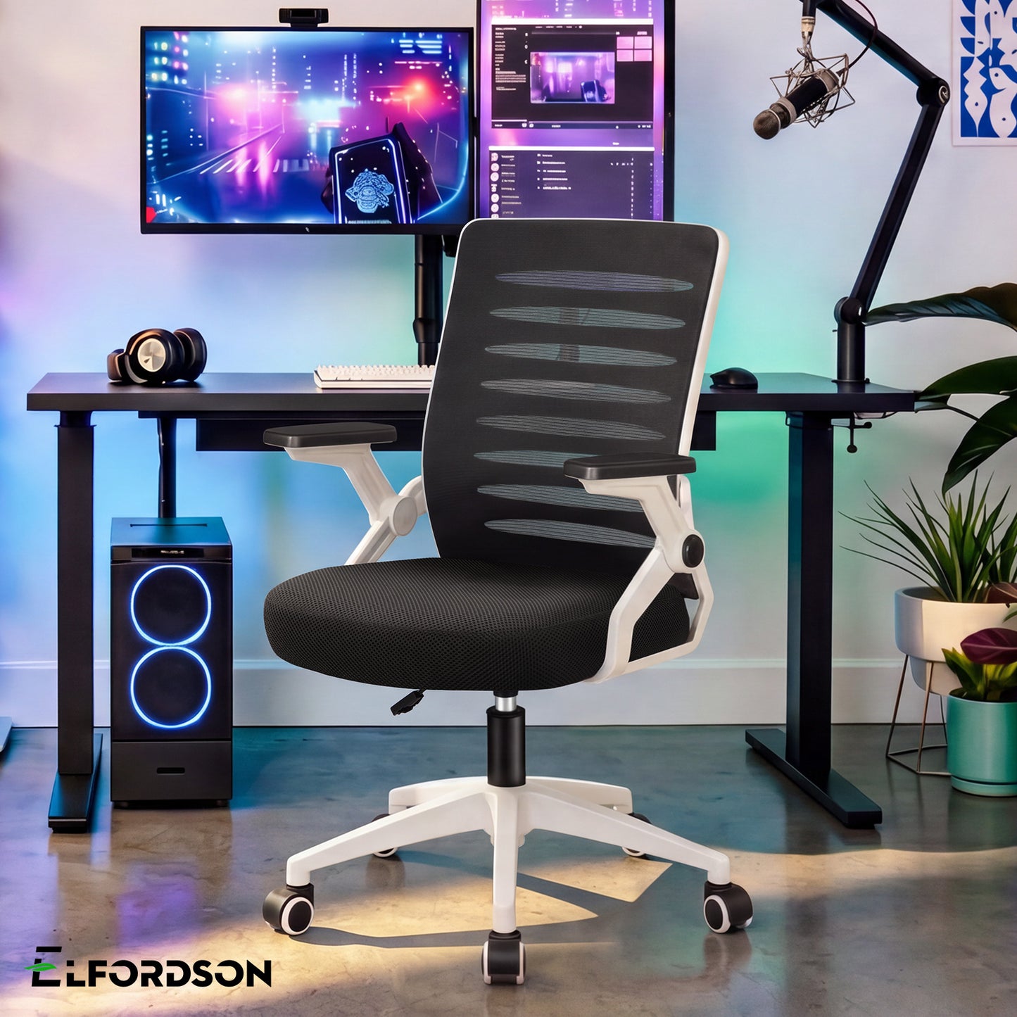 ELFORDSON Mesh Office Chair Executive Computer Seat Work Black and White
