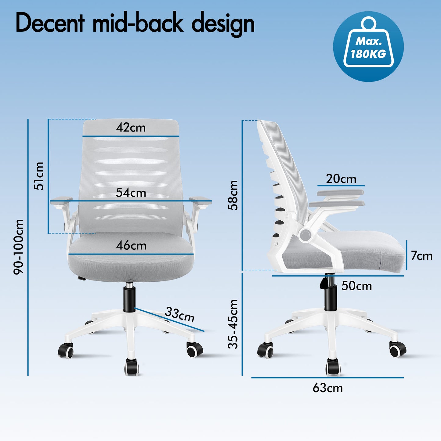 ELFORDSON Mesh Office Chair Executive Computer Seat Work Grey and White