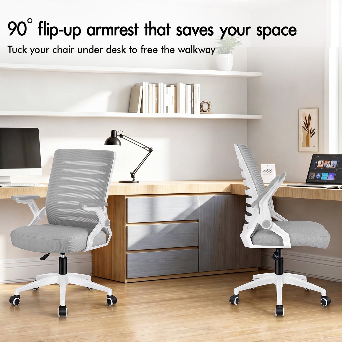 ELFORDSON Mesh Office Chair Executive Computer Seat Work Grey and White