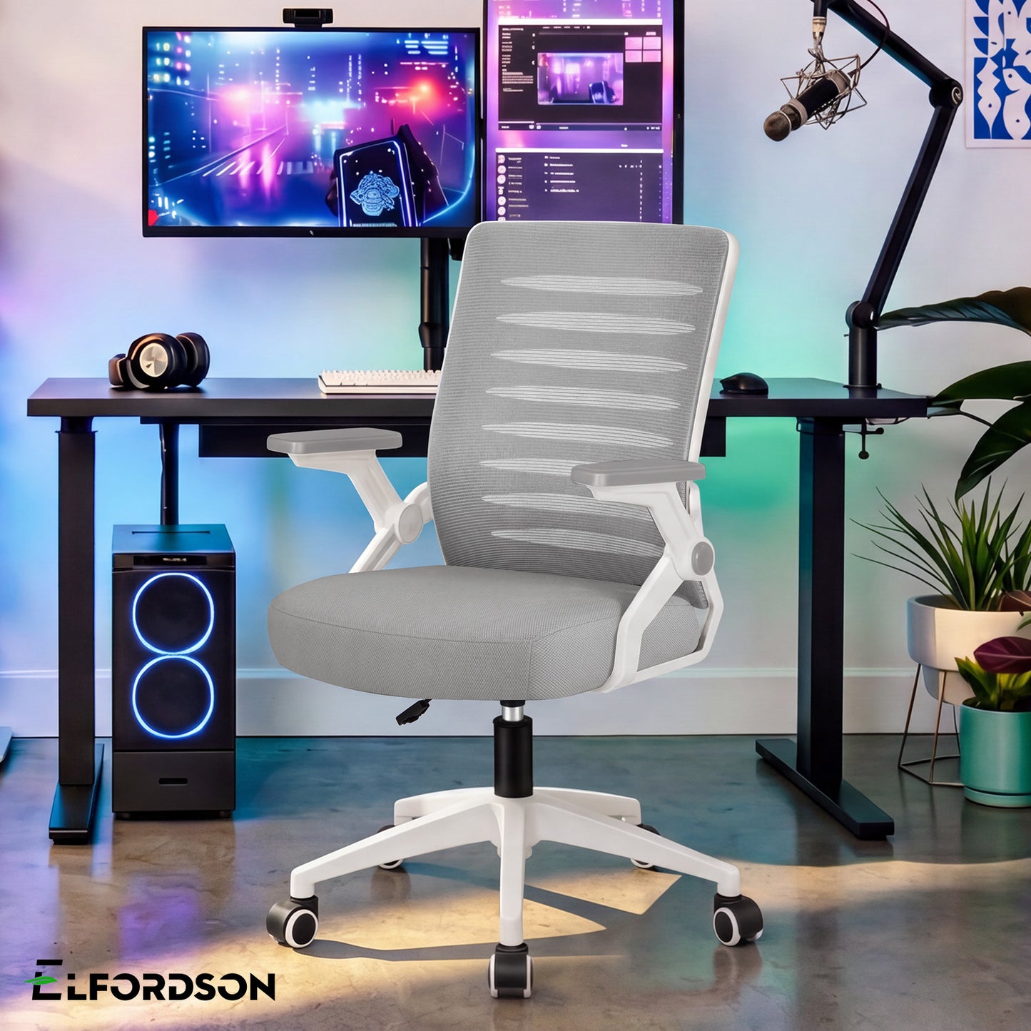 ELFORDSON Mesh Office Chair Executive Computer Seat Work Grey and White