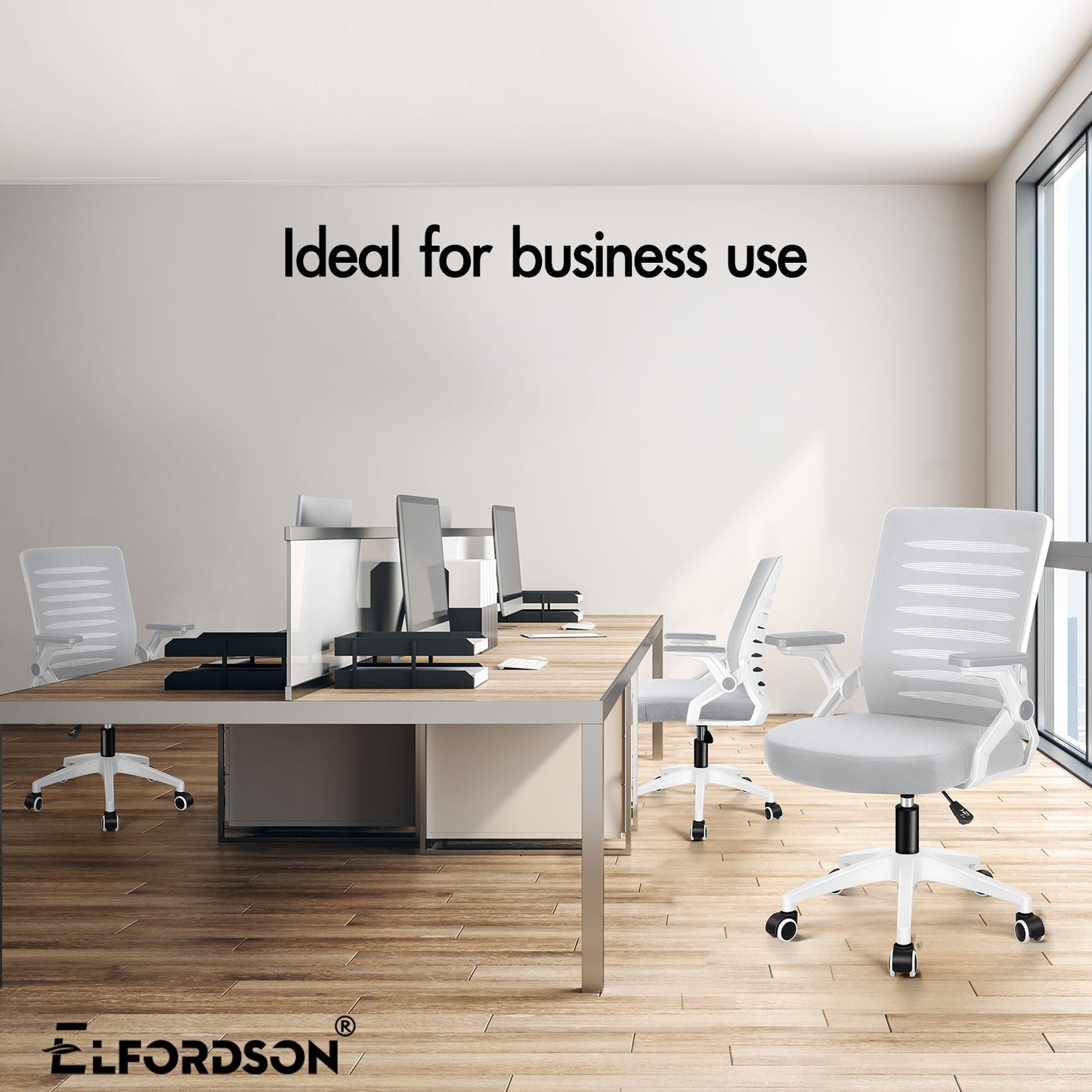 ELFORDSON Mesh Office Chair Executive Computer Seat Work Grey and White
