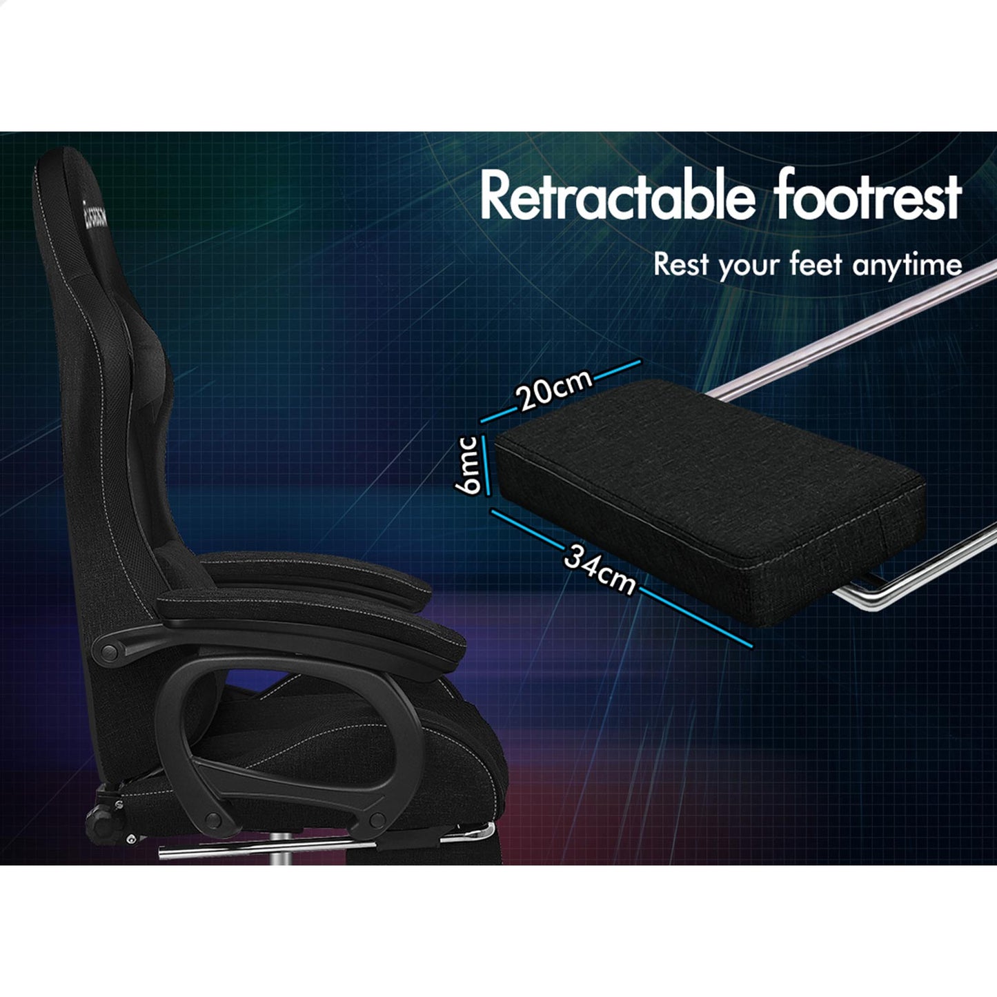 ELFORDSON Gaming Chair Office 12 RGB LED Massage Computer Seat Fabric Black