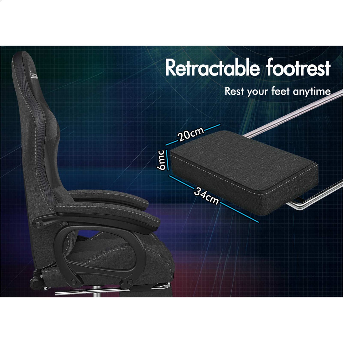 ELFORDSON Gaming Chair Office 12 RGB LED Massage Computer Seat Fabric Grey