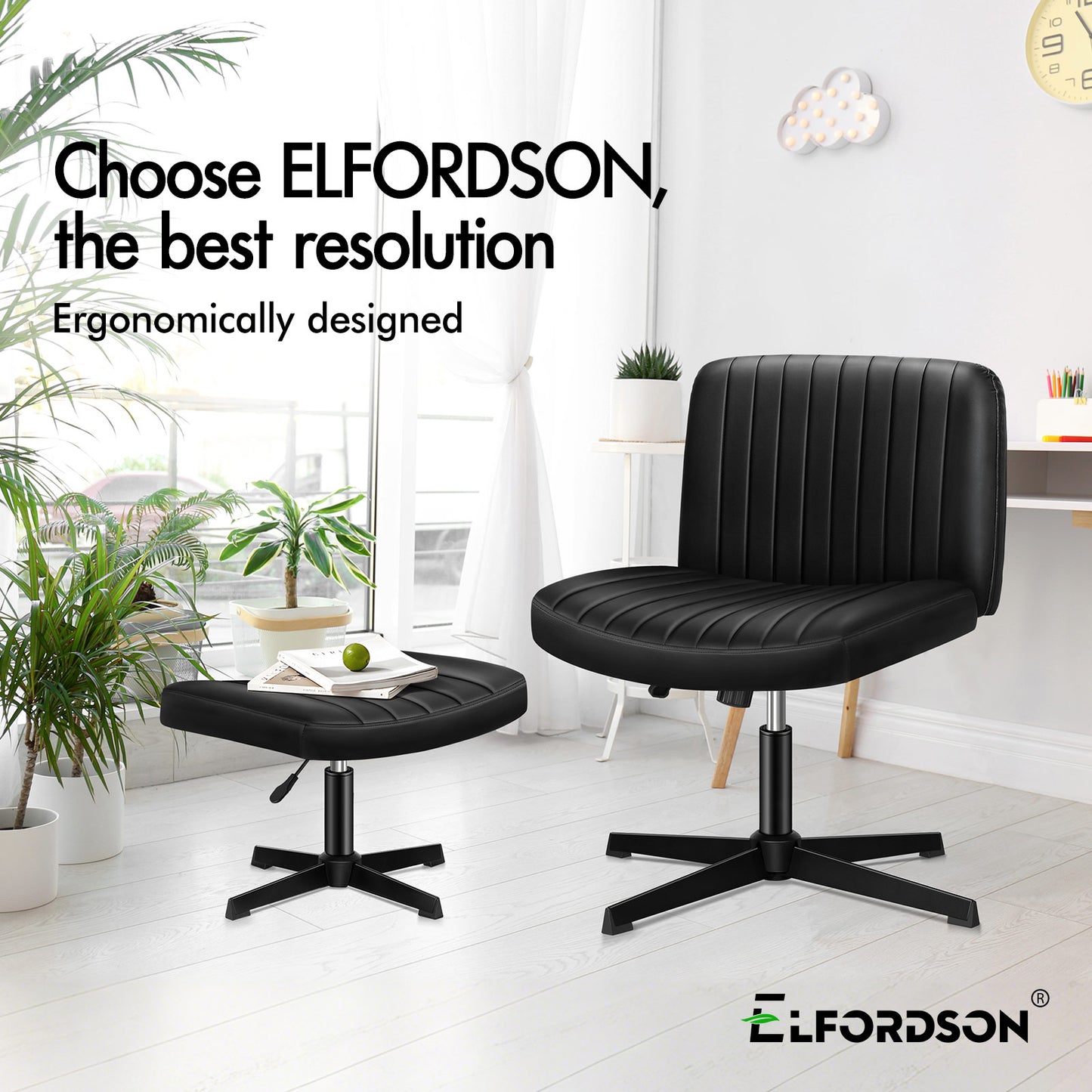 ELFORDSON Office Chair Computer Executive Seat Work Ottoman PU Leather Black