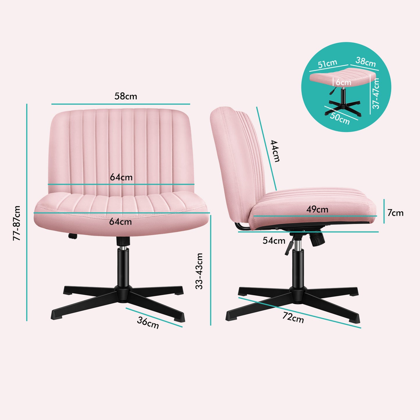 ELFORDSON Office Chair Computer Executive Seat Work Ottoman Velvet Pink