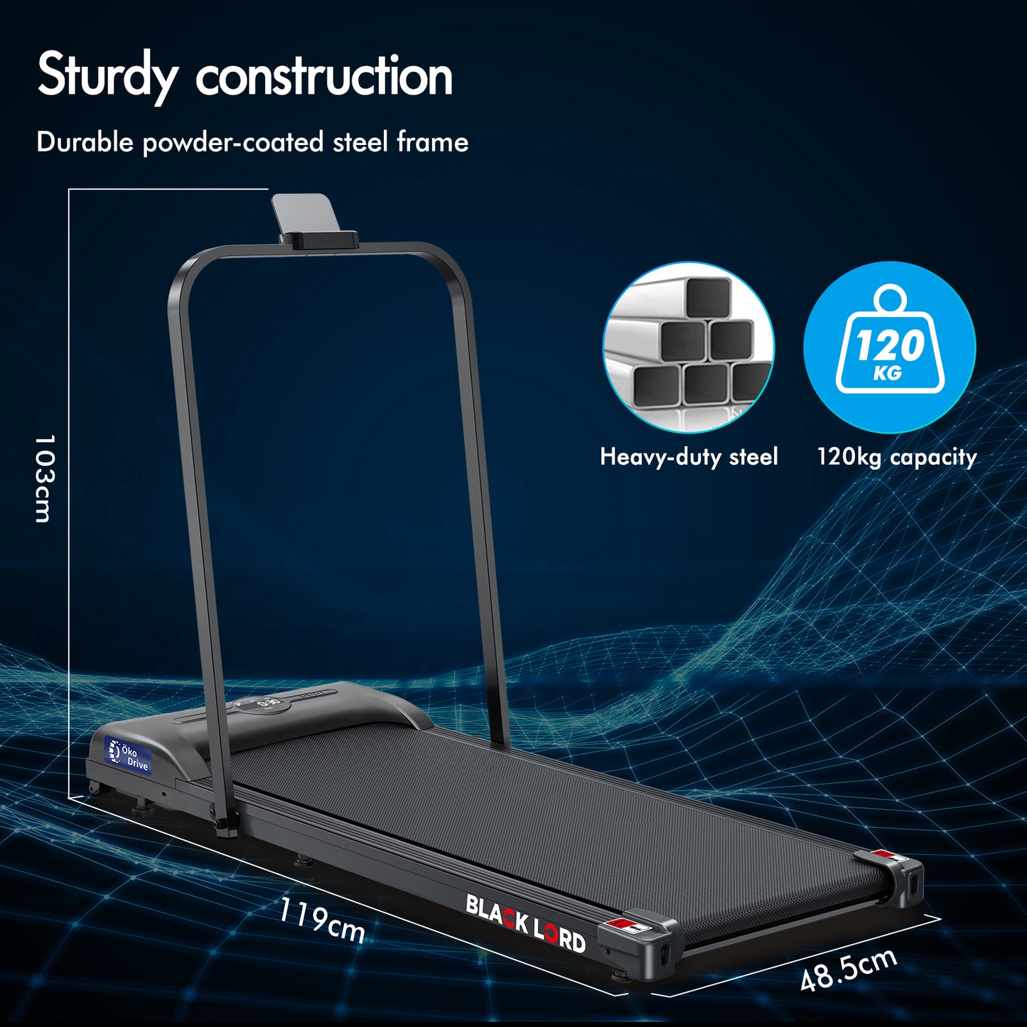 BLACK LORD Treadmill Electric Walking Pad Home Office Gym Fitness Foldable