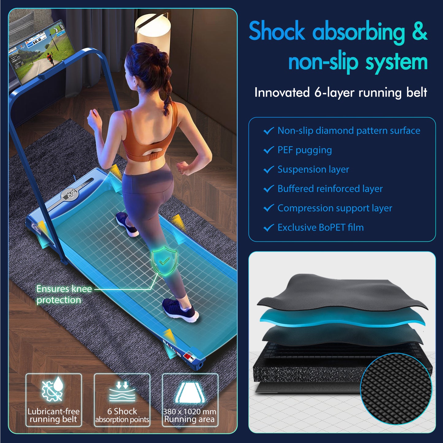 BLACK LORD Treadmill Electric Walking Pad Home Office Gym Fitness Foldable