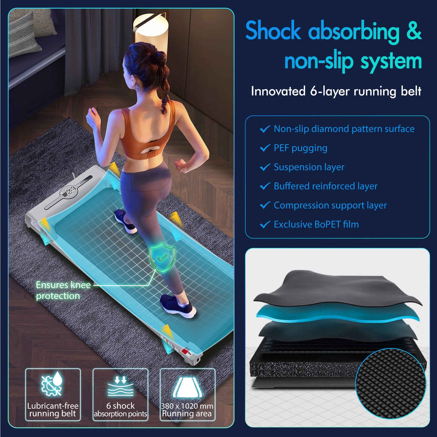 BLACK LORD Treadmill Electric Walking Pad Home Office Gym Fitness Remote Control