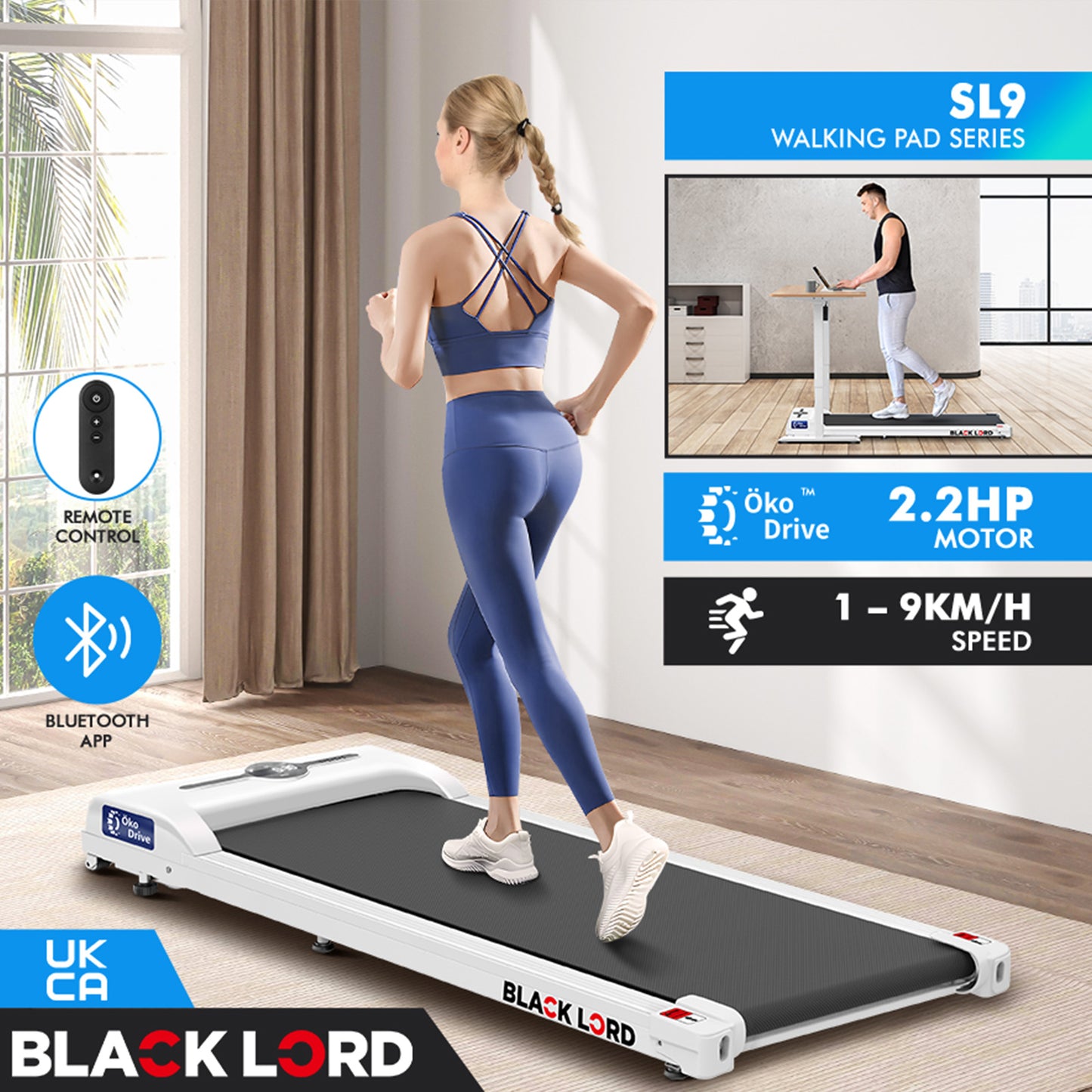 BLACK LORD Treadmill Electric Walking Pad Home Office Gym Fitness Remote Control