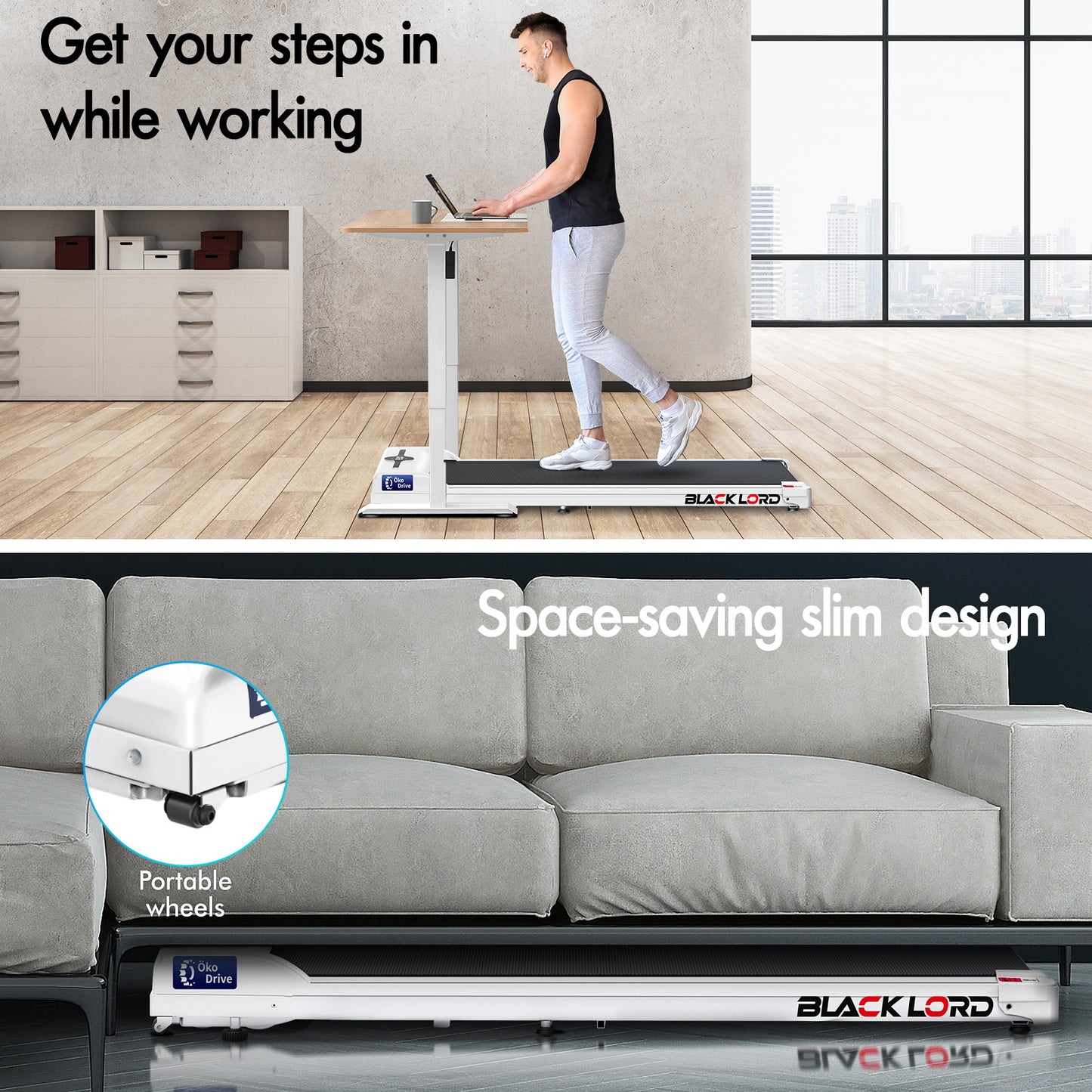 BLACK LORD Treadmill Electric Walking Pad Home Office Gym Fitness Remote Control
