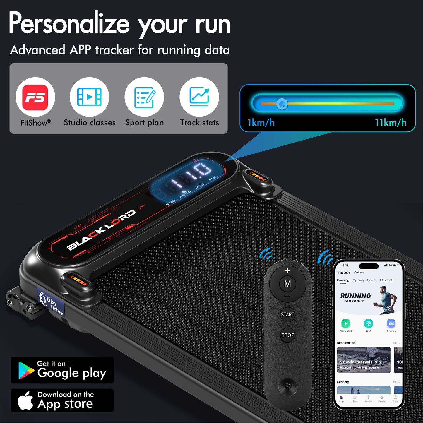BLACK LORD Treadmill Electric Walking Pad Incline Shock Absorbers Gym Black