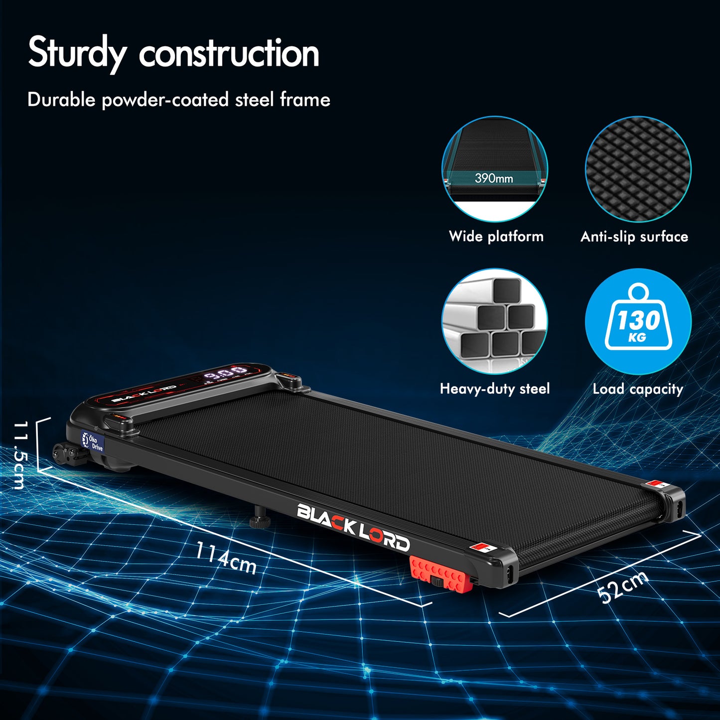 BLACK LORD Treadmill Electric Walking Pad Incline Shock Absorbers Gym Black