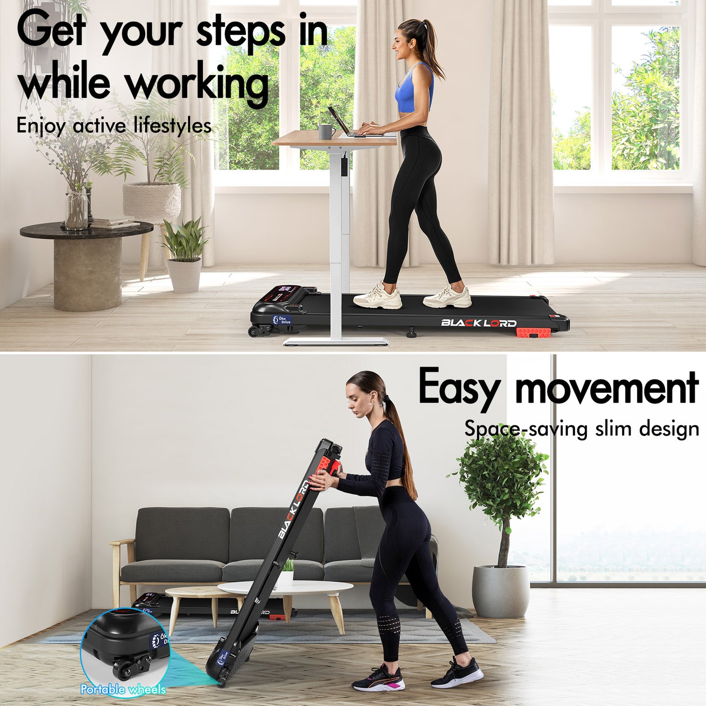 BLACK LORD Treadmill Electric Walking Pad Incline Shock Absorbers Gym Black