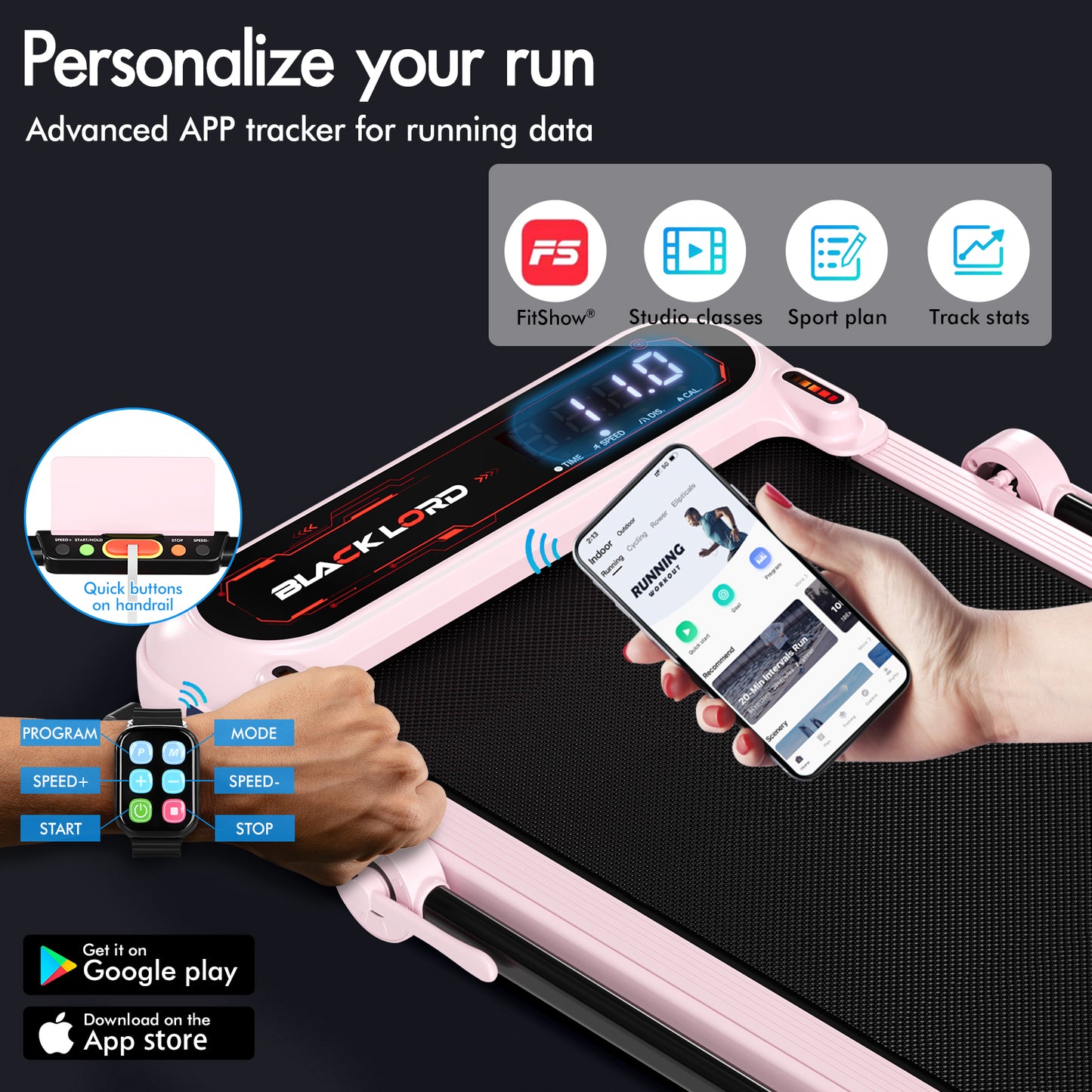 BLACK LORD Treadmill Electric Walking Pad Incline Shock Absorbers Foldable Pink