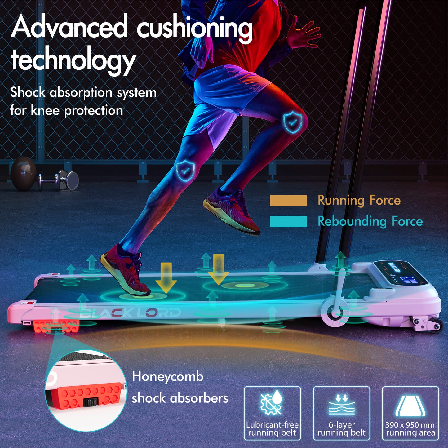 BLACK LORD Treadmill Electric Walking Pad Incline Shock Absorbers Foldable Pink