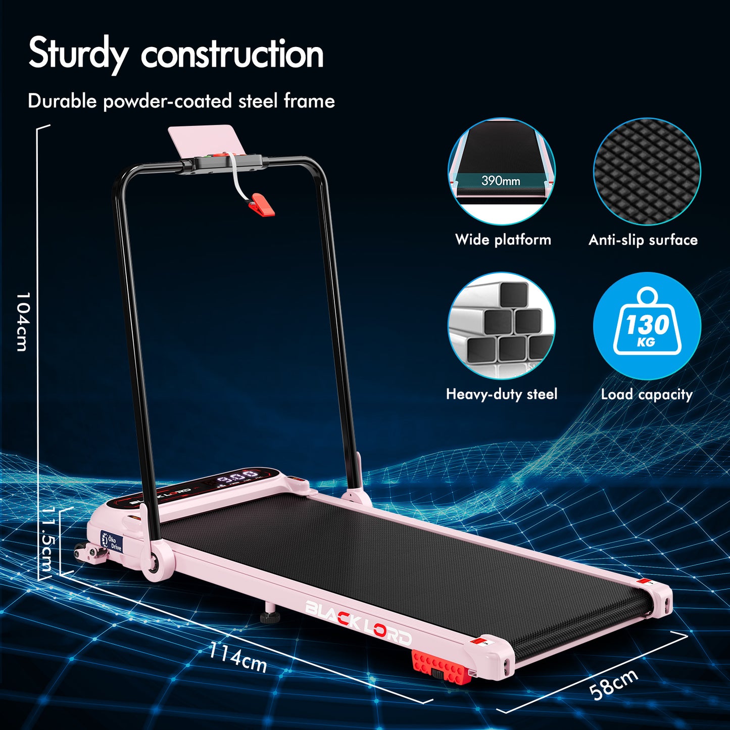 BLACK LORD Treadmill Electric Walking Pad Incline Shock Absorbers Foldable Pink