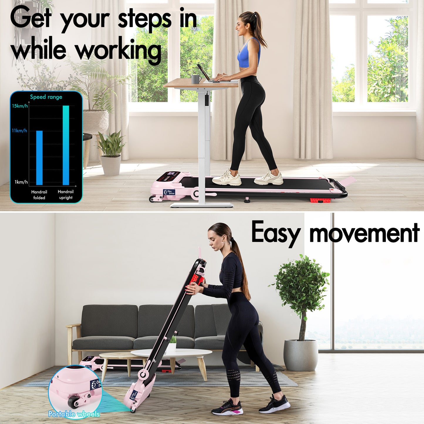 BLACK LORD Treadmill Electric Walking Pad Incline Shock Absorbers Foldable Pink