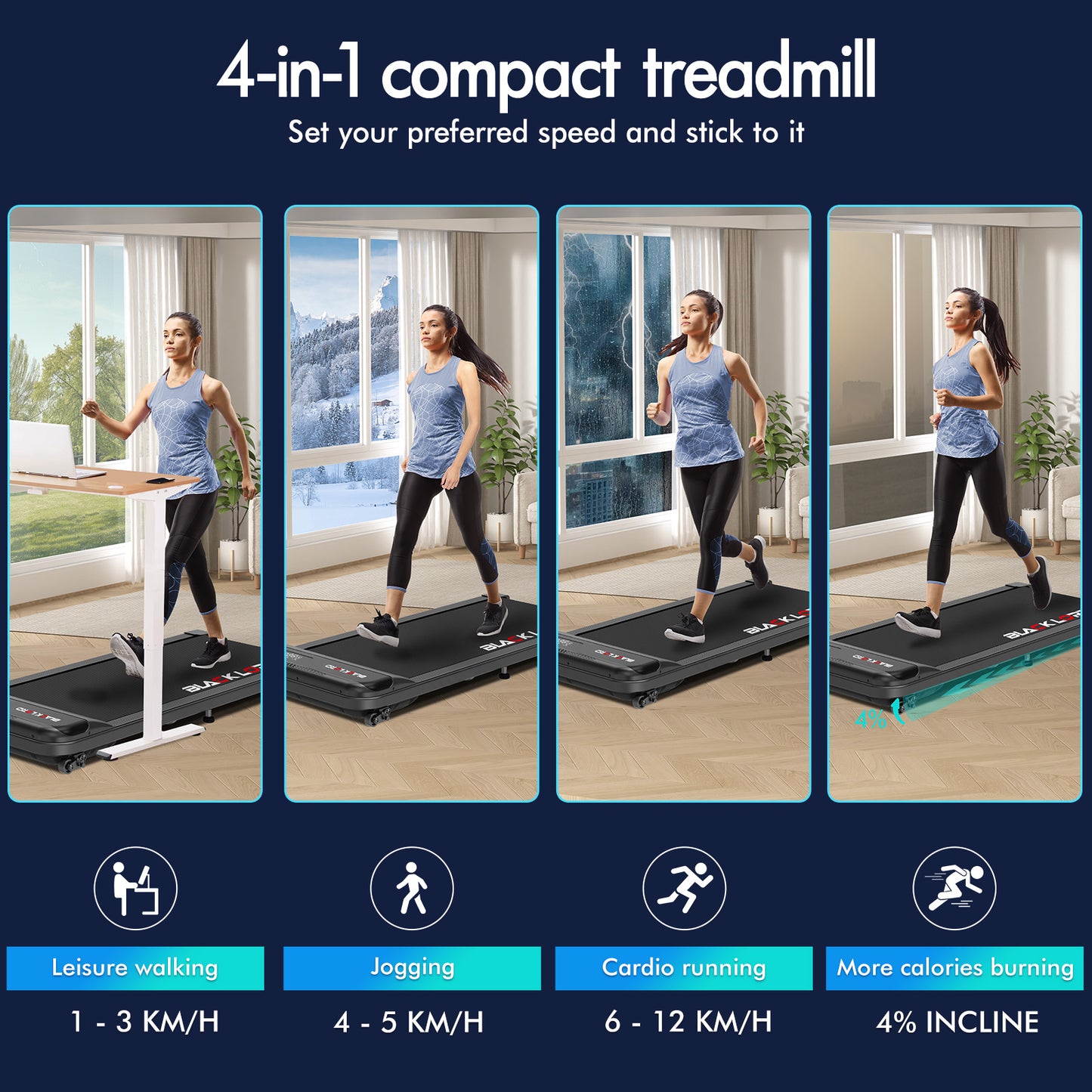 BLACK LORD Treadmill Electric Walking Pad Home Office Gym Fitness Incline MS2