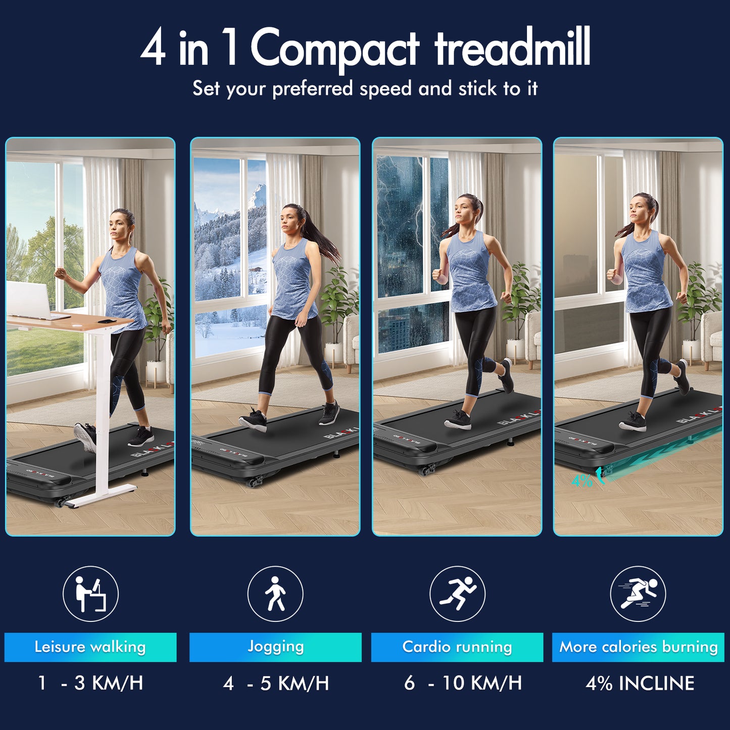 BLACK LORD Treadmill Electric Walking Pad Home Office Gym Fitness Incline MS2