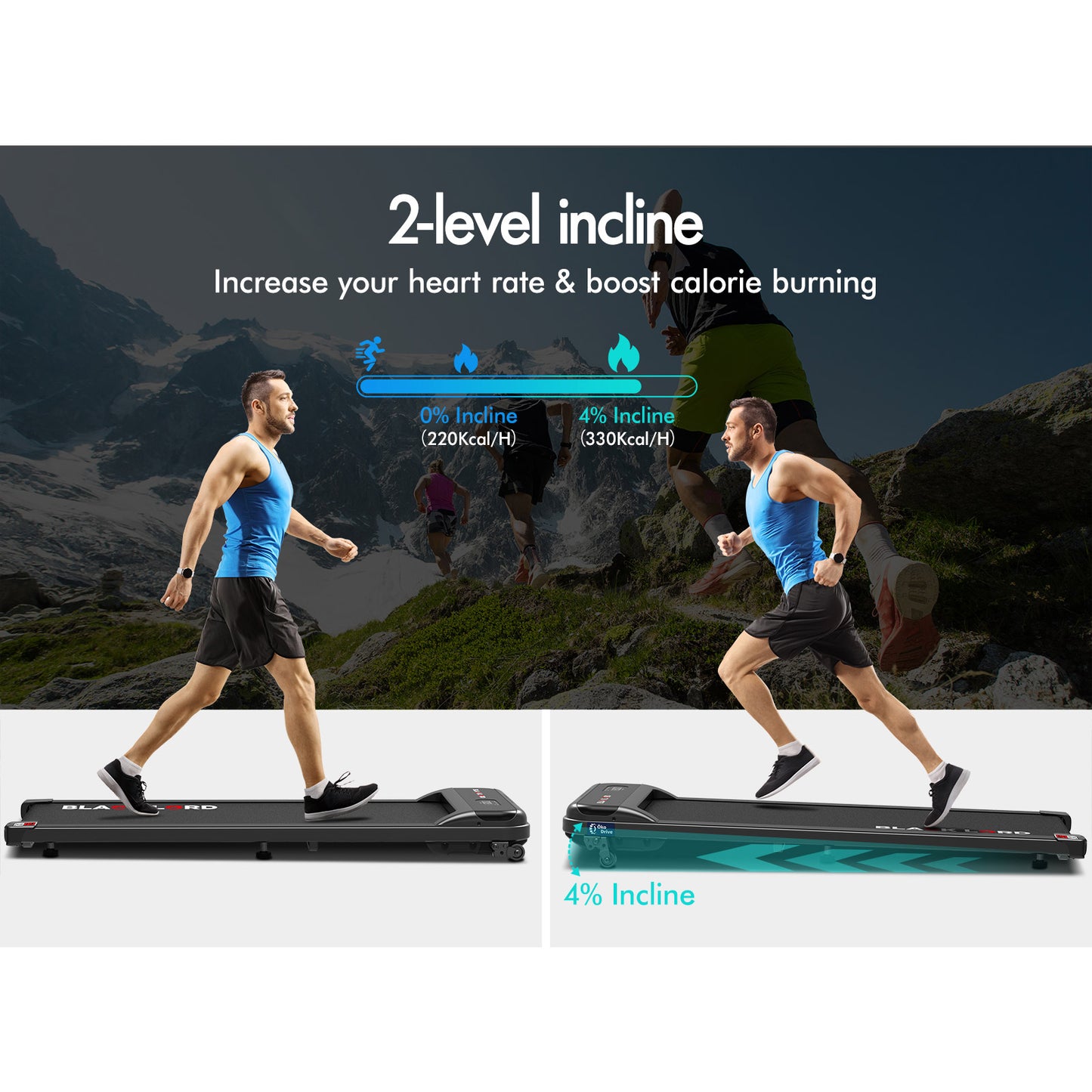 BLACK LORD Treadmill Electric Walking Pad Home Office Gym Fitness Incline MS2