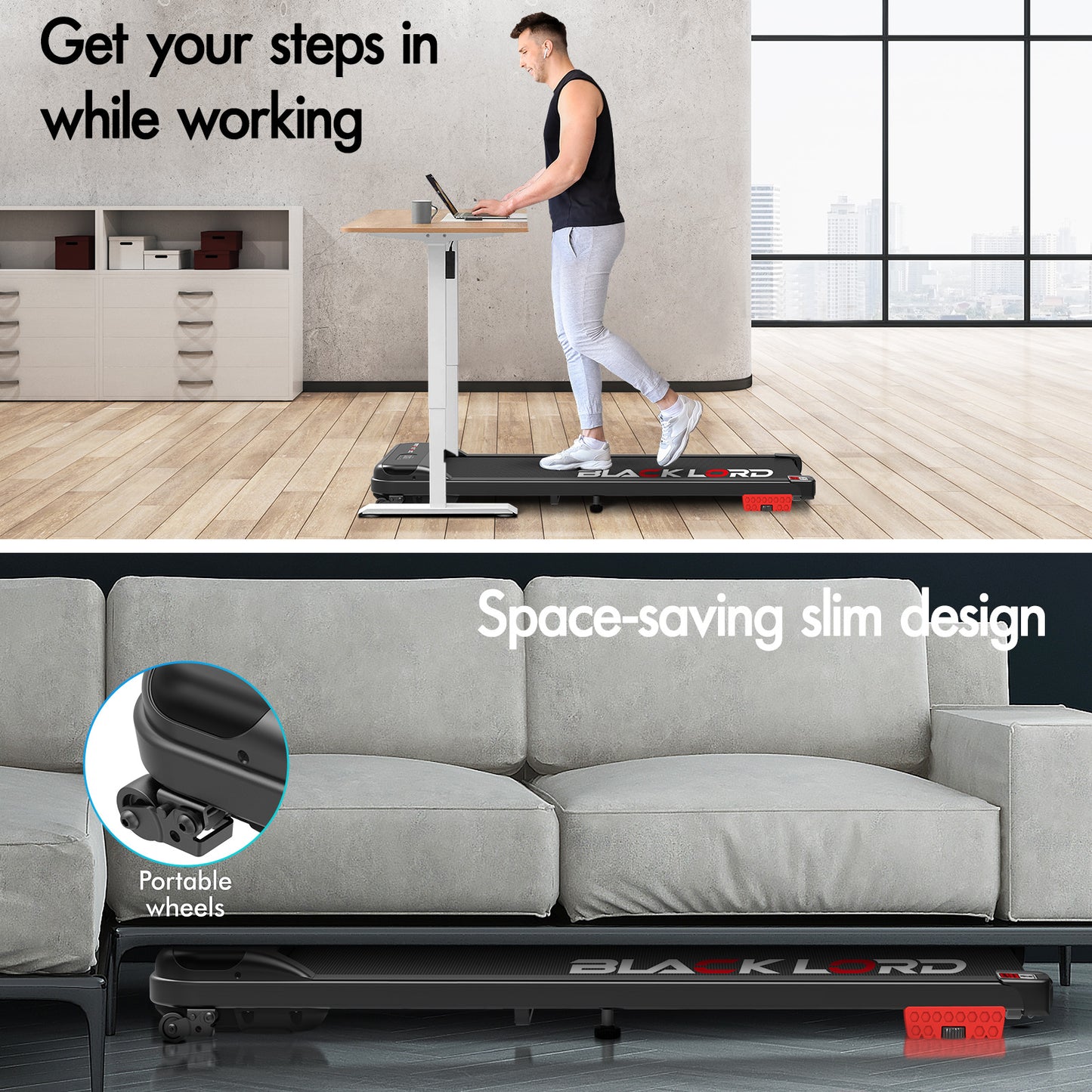 BLACK LORD Treadmill Electric Walking Pad Home Office Gym Fitness Incline MS2