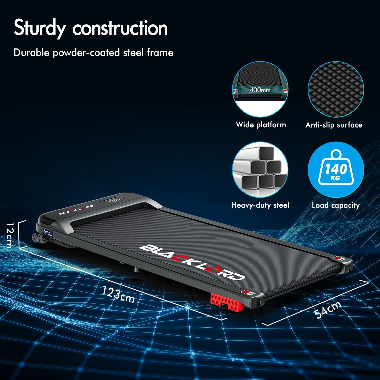 BLACK LORD Treadmill Electric Walking Pad Home Office Gym Fitness Incline MS2
