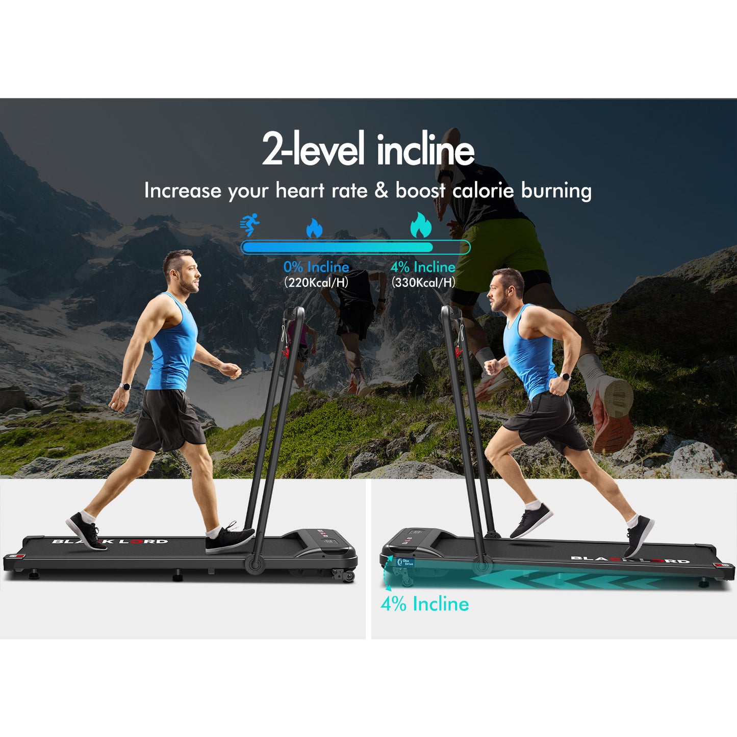 BLACK LORD Treadmill Electric Walking Pad Home Office Incline Foldable Black