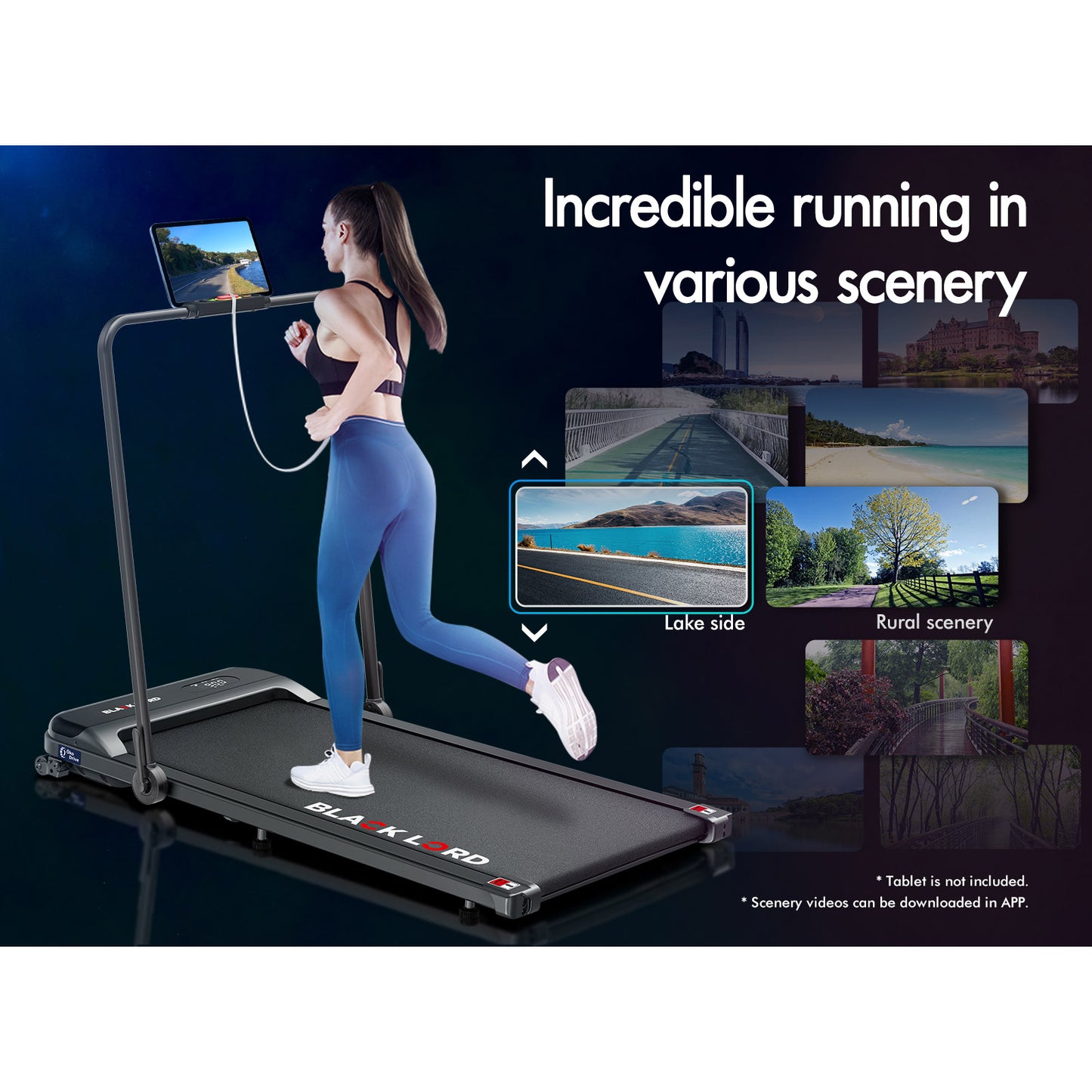 BLACK LORD Treadmill Electric Walking Pad Home Office Incline Foldable Black