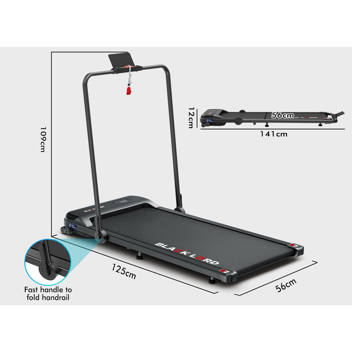 BLACK LORD Treadmill Electric Walking Pad Home Office Incline Foldable Black