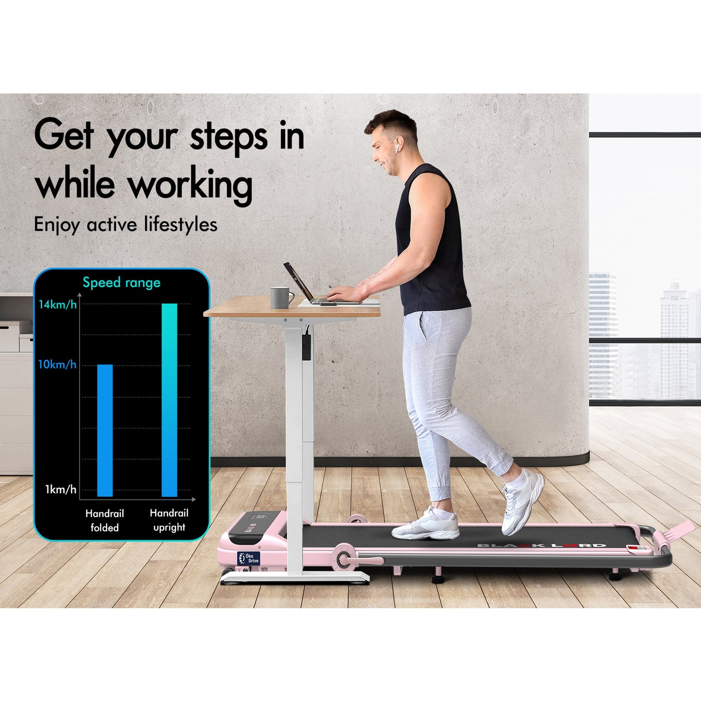 BLACK LORD Treadmill Electric Walking Pad Home Office Incline Foldable Pink