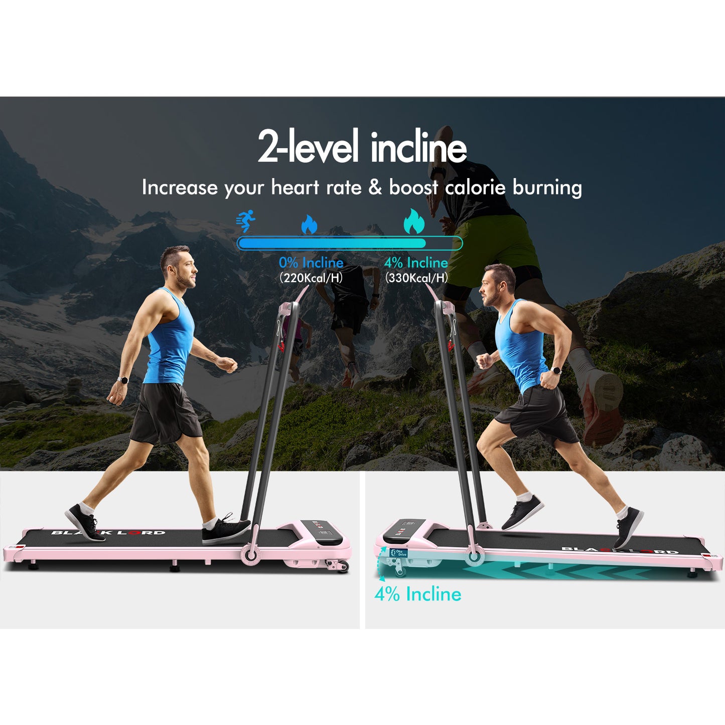 BLACK LORD Treadmill Electric Walking Pad Home Office Incline Foldable Pink