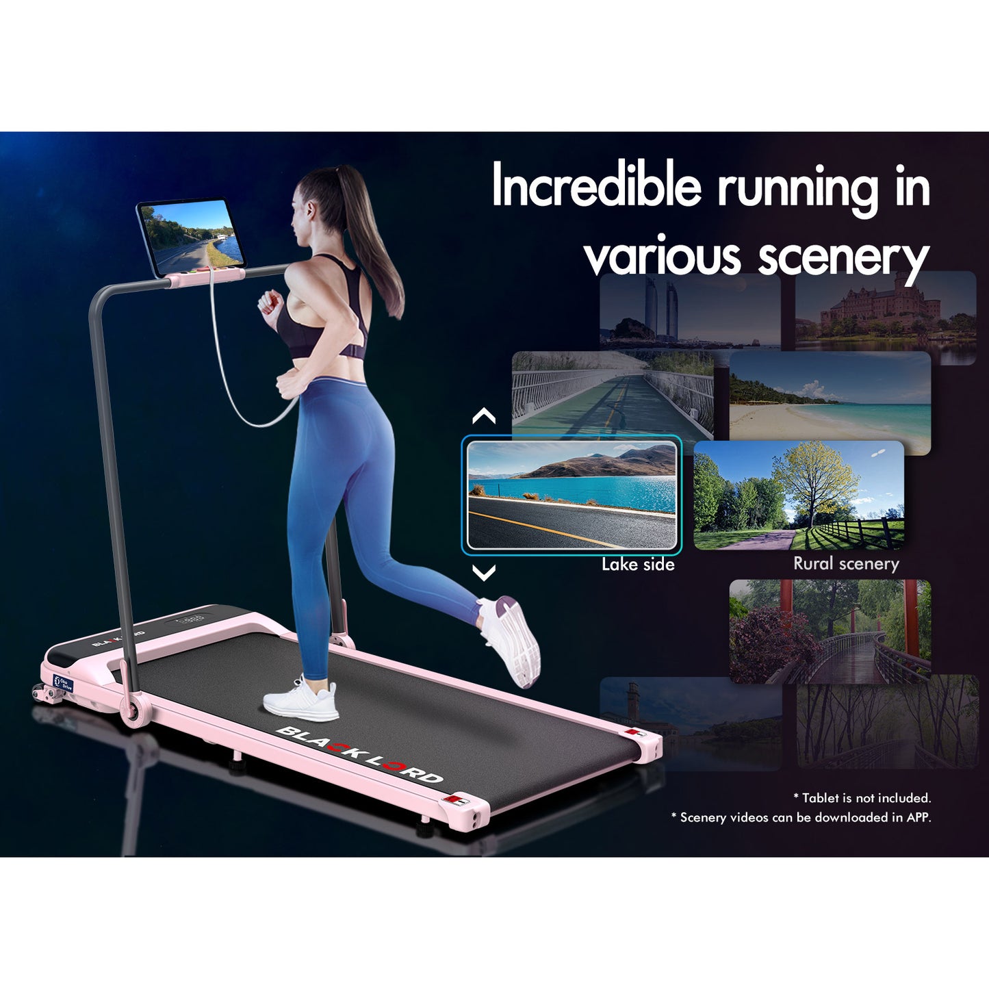 BLACK LORD Treadmill Electric Walking Pad Home Office Incline Foldable Pink